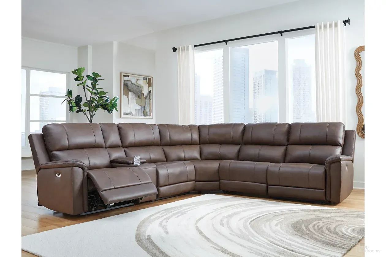 The appearance of Burnley 6-Piece Power Reclining Sectional In Espresso designed by Signature Design by Ashley in the modern / contemporary interior design. This espresso piece of furniture was selected by 1StopBedrooms from Burnley Collection to add a touch of cosiness and style into your home. Sku: NCU1200158;NCU1200157;NCU1200131;NCU1200177;NCU1200146;NCU1200162. Material: Leather. Layout: L-Shape.