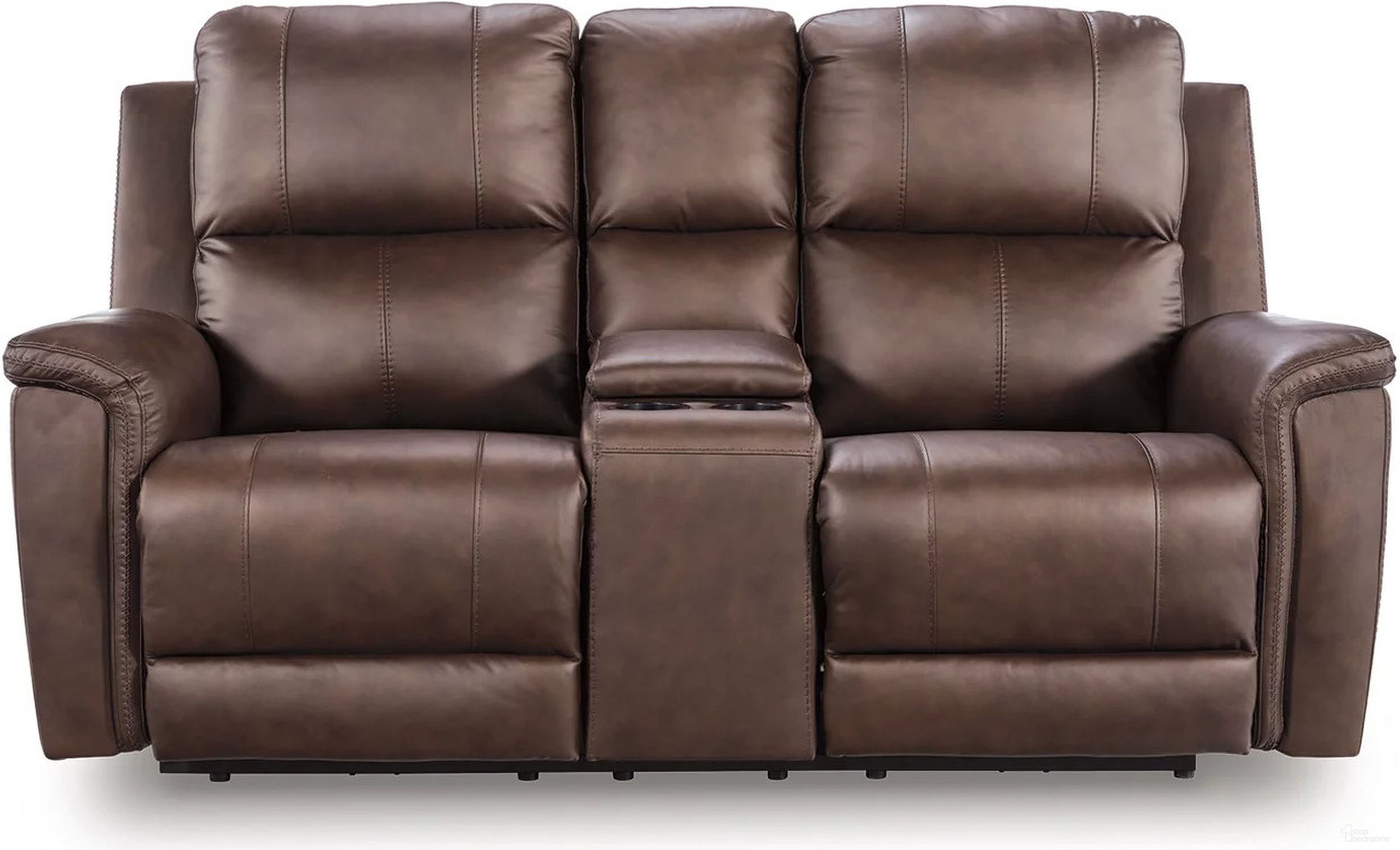 The appearance of Burnley Power Reclining Loveseat with Console In Espresso designed by Signature Design by Ashley in the modern / contemporary interior design. This espresso piece of furniture was selected by 1StopBedrooms from Burnley Collection to add a touch of cosiness and style into your home. Sku: NCU1200118. Material: Faux Leather.