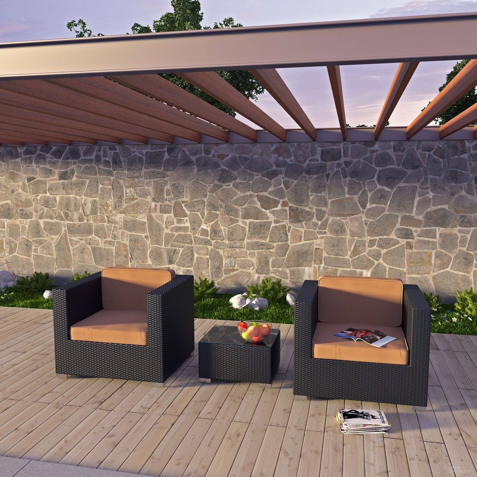 Burrow 3 Piece Outdoor Patio Sofa Set In Espresso and Mocha