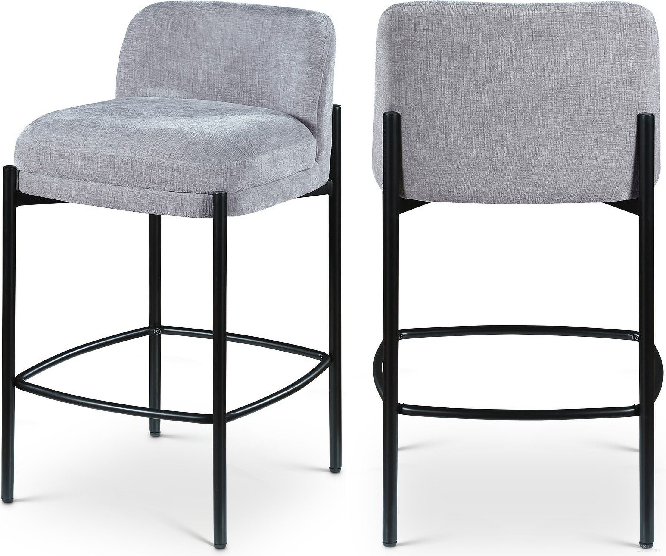 Burton Chenille Fabric Stool Set of 2 In Grey