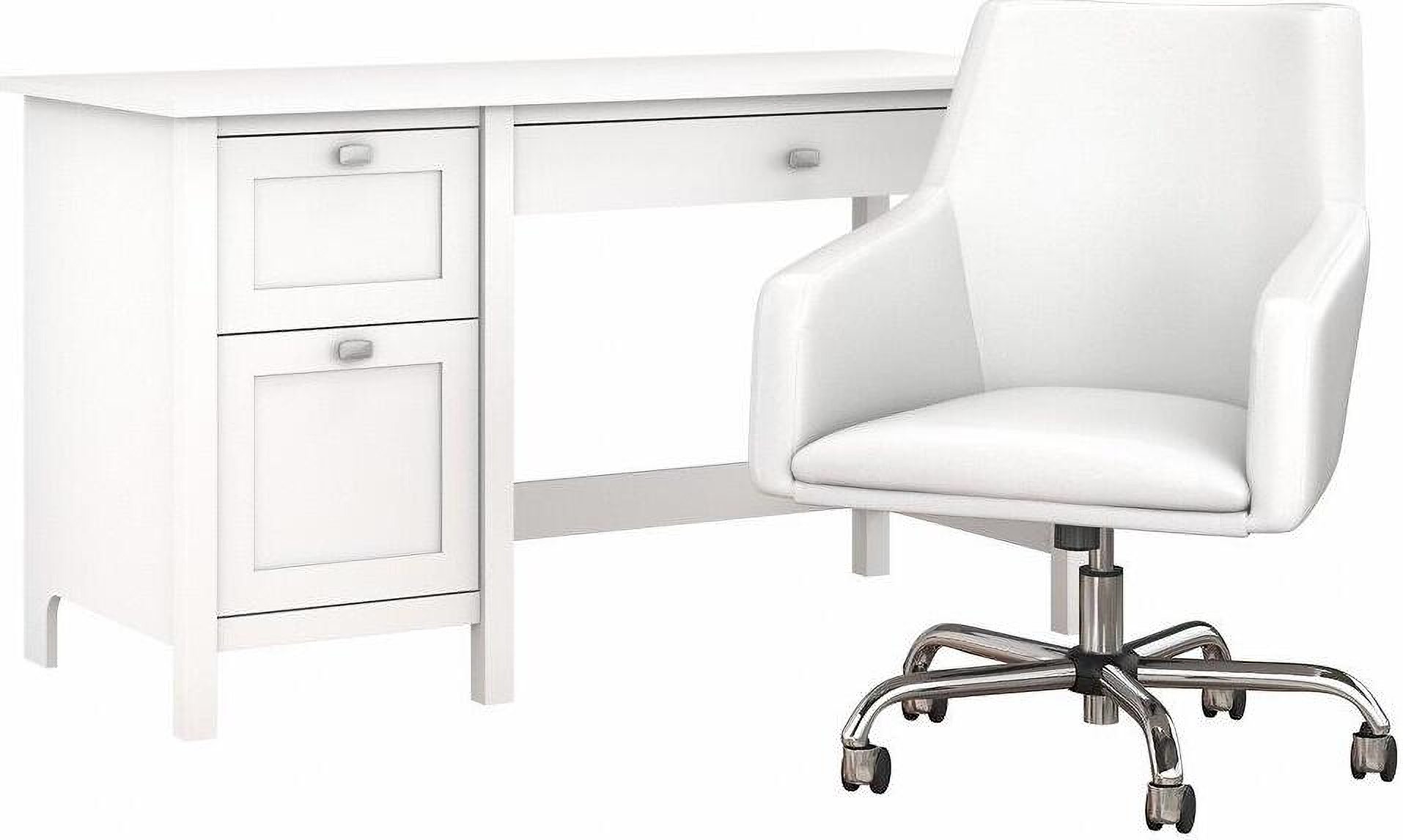 Bush Furniture Broadview 54W Computer Desk and Chair Set in Pure White