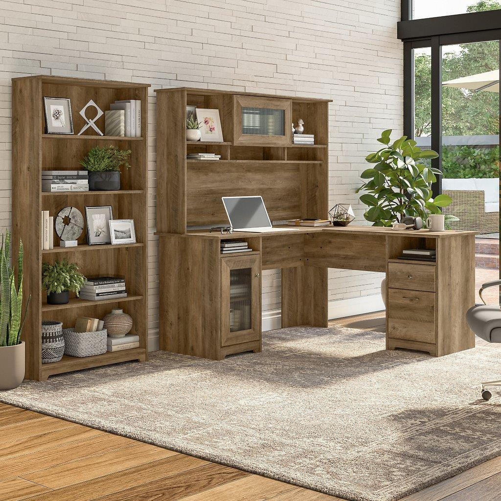 Bush Furniture Cabot 60W L Shaped Computer Desk with Hutch and 5 Shelf