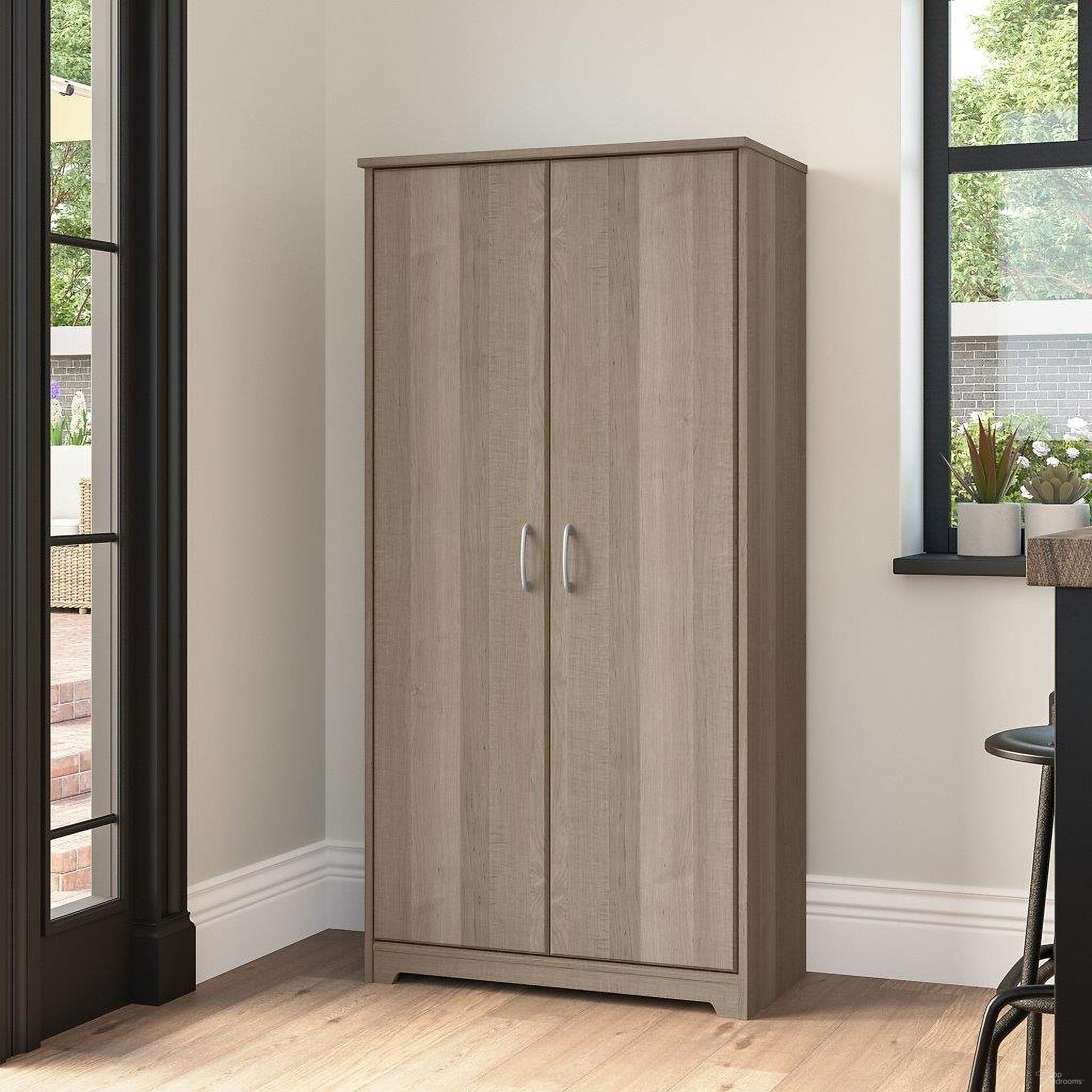 Bush Furniture Cabot Tall Kitchen Pantry with Doors in Ash Gray 1StopBedrooms
