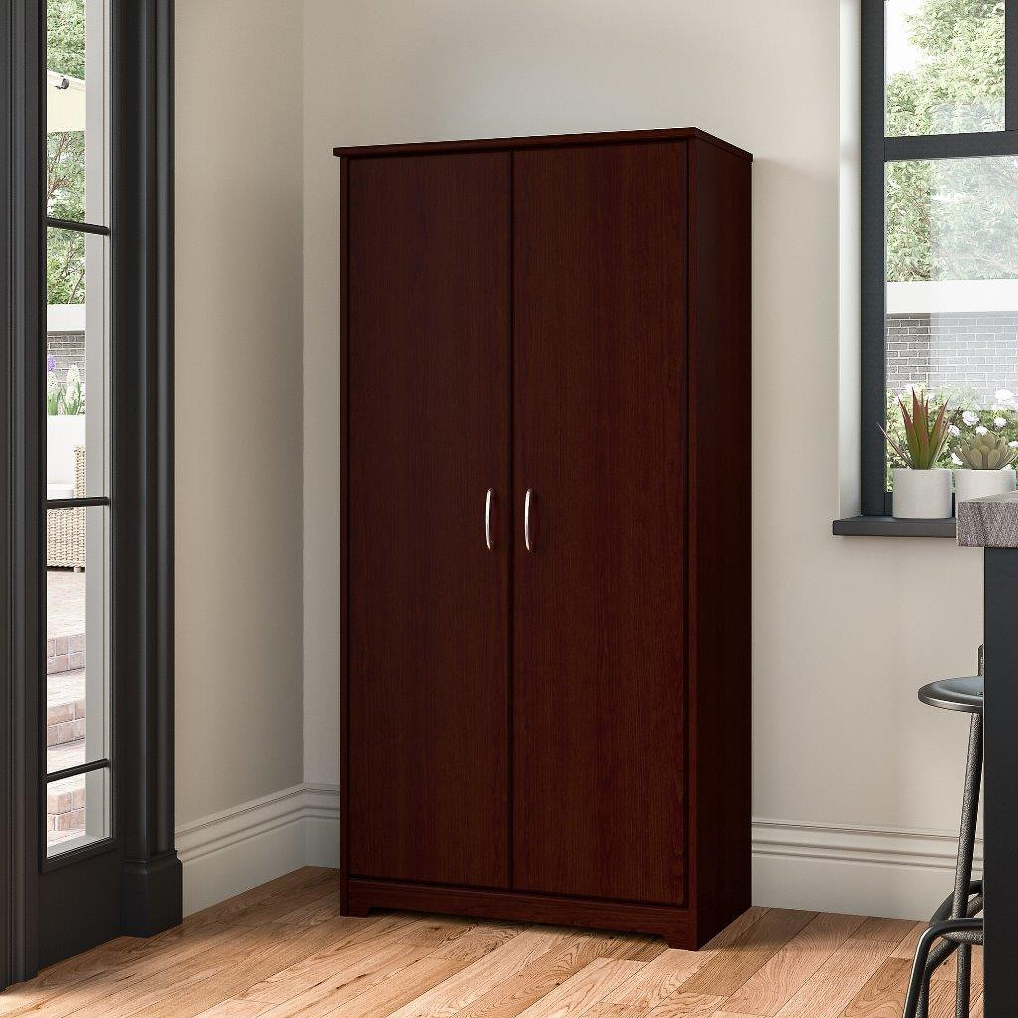 Bush Furniture Key West Bing Cherry Tall Storage Cabinet with Doors