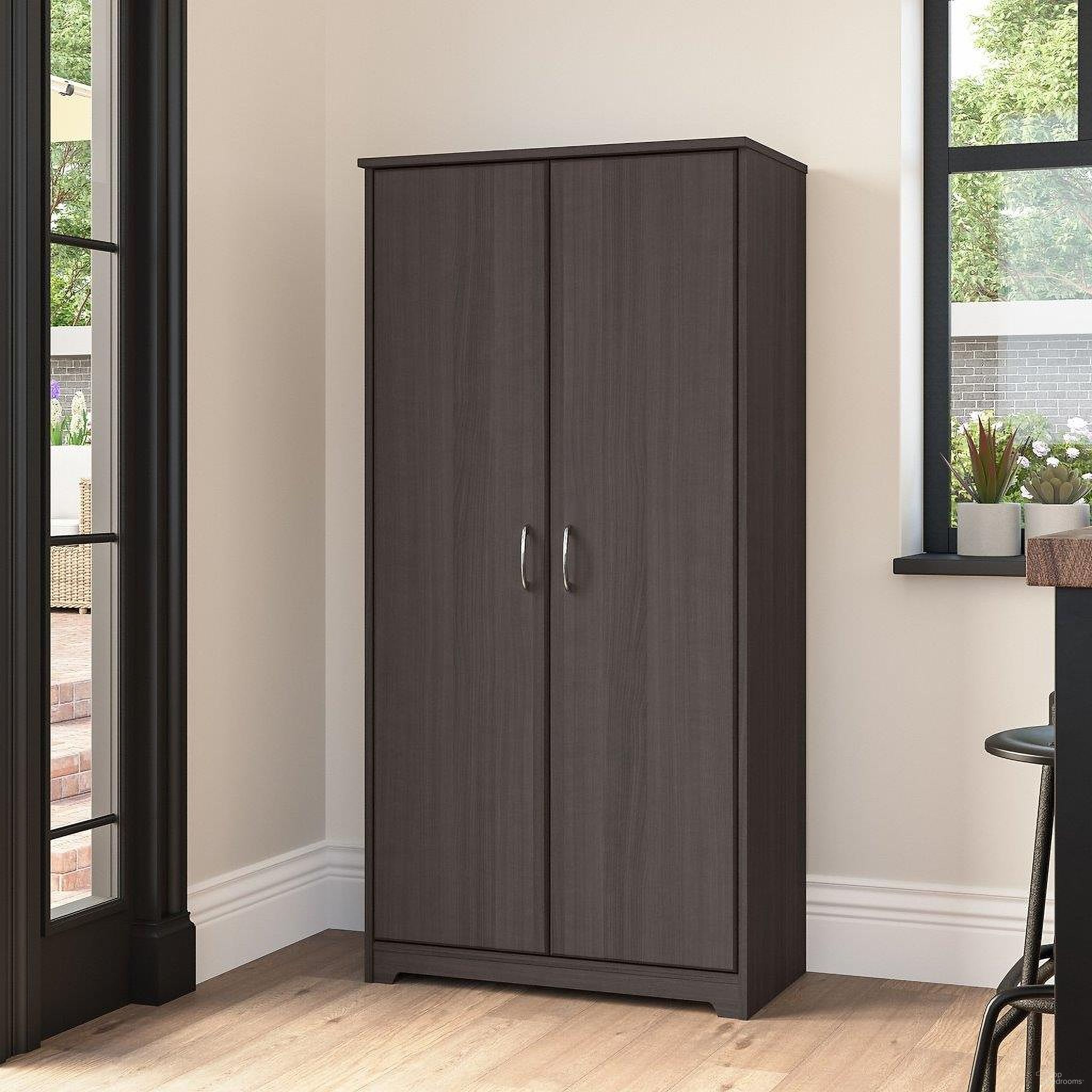 Bush Furniture Cabot Tall Kitchen Pantry with Doors in Heather