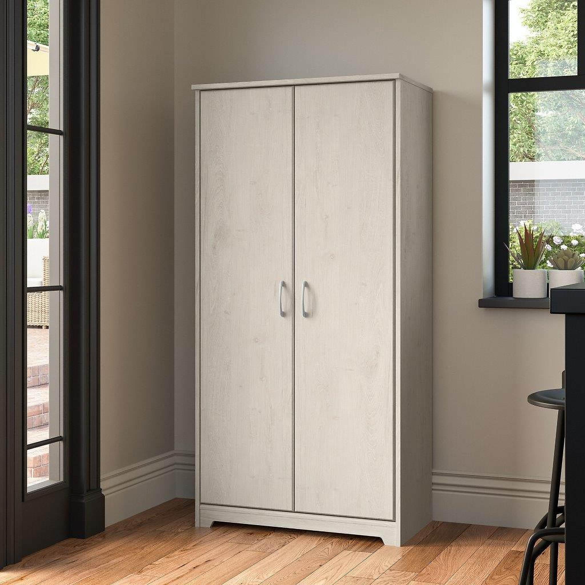 Bush Furniture Key West Tall Storage Cabinet with Doors in Pure White Oak 