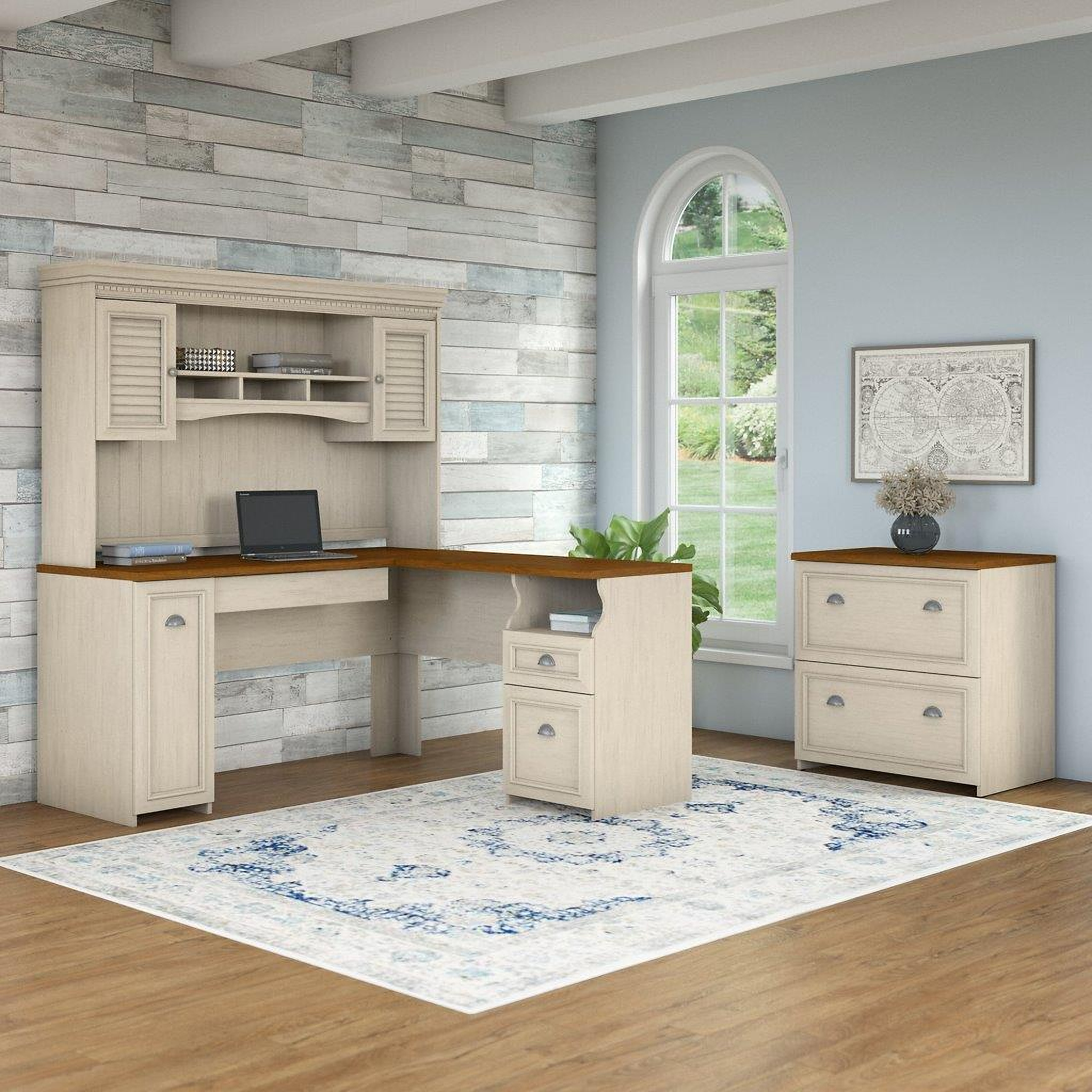Bush Furniture Fairview 60W L Shaped Desk with Hutch and Lateral File