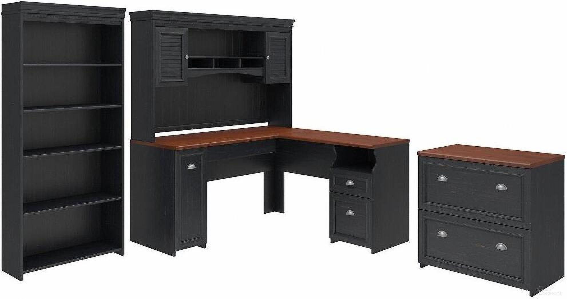 Bush Furniture Fairview 60W L Shaped Desk with Hutch, Lateral File