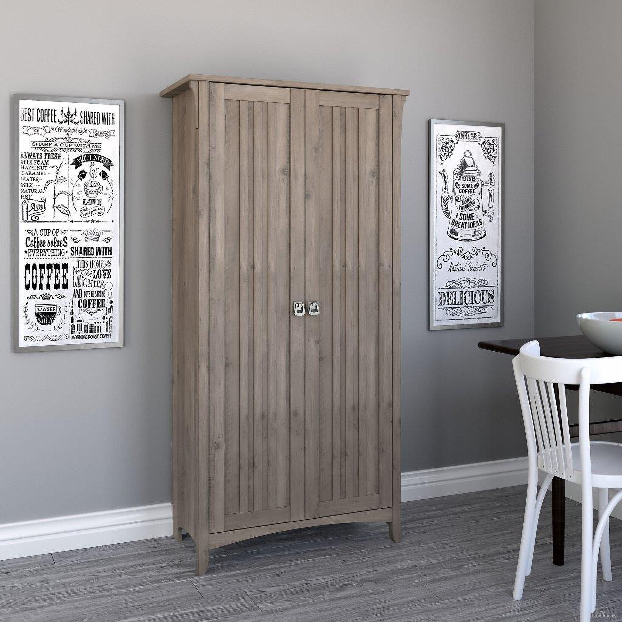 Bush Furniture Salinas Kitchen Pantry with Doors in Driftwood