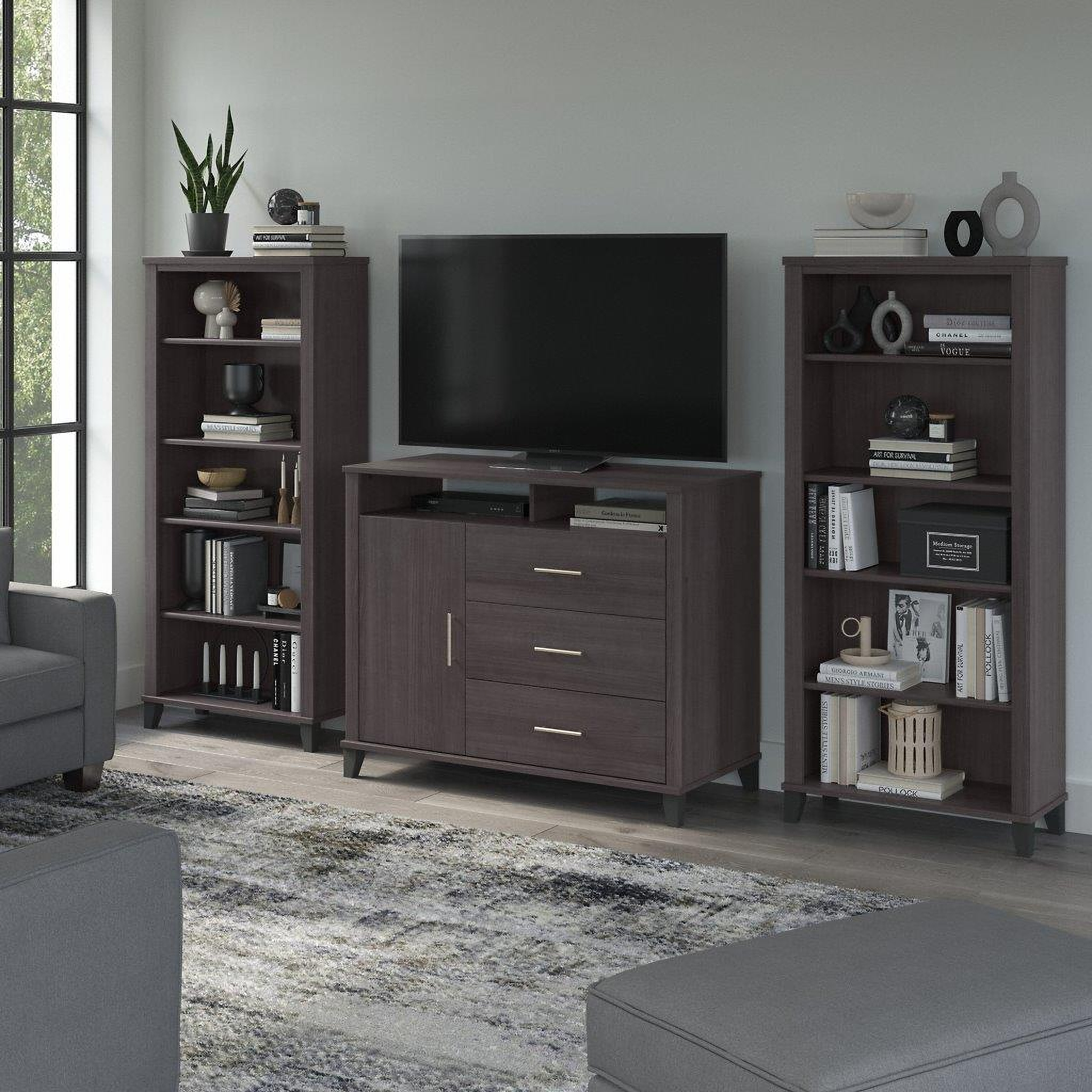 Bush Furniture Somerset Entertainment Center in Storm Gray 1StopBedrooms