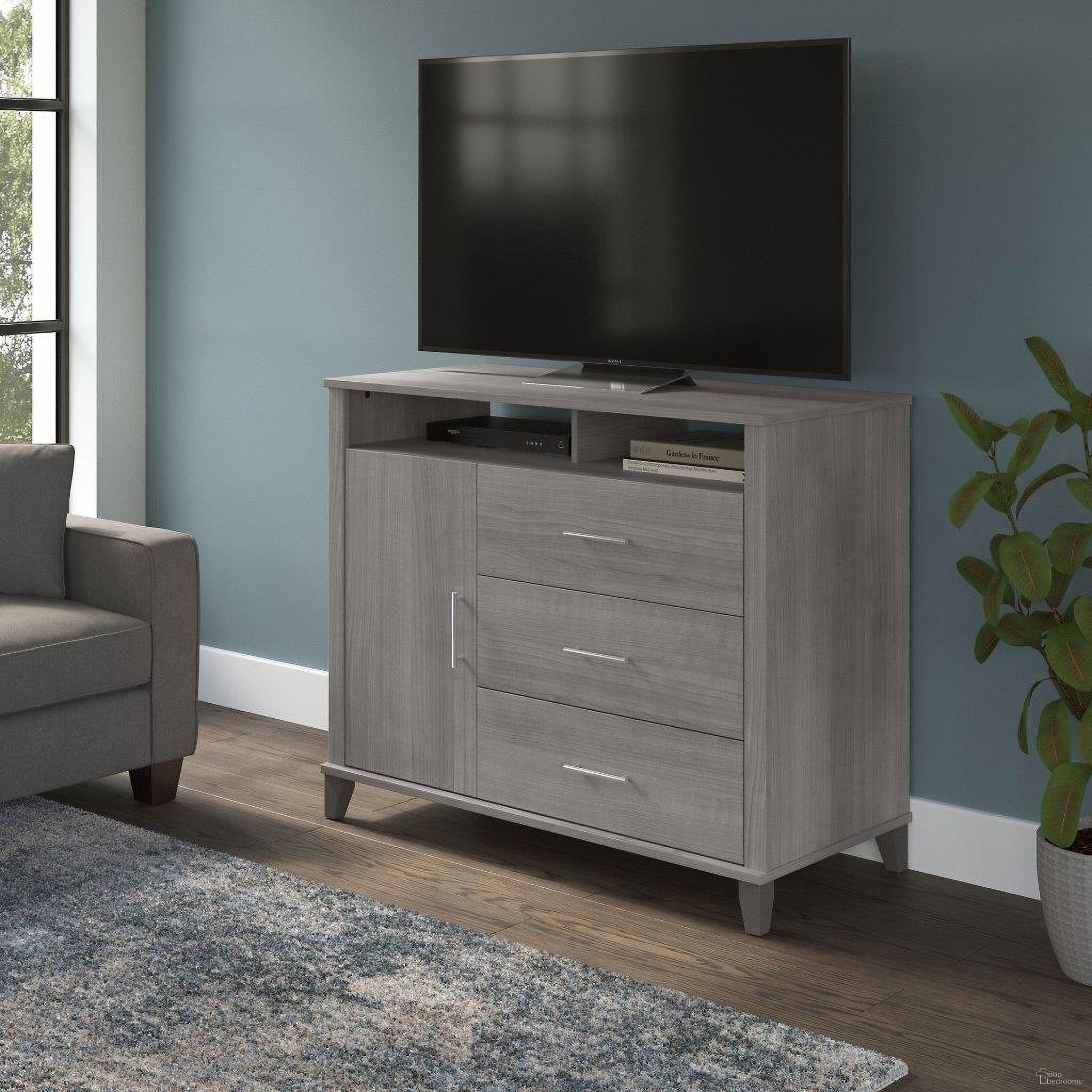 Bush Furniture Somerset Tall Tv Stand With Storage In Platinum Gray