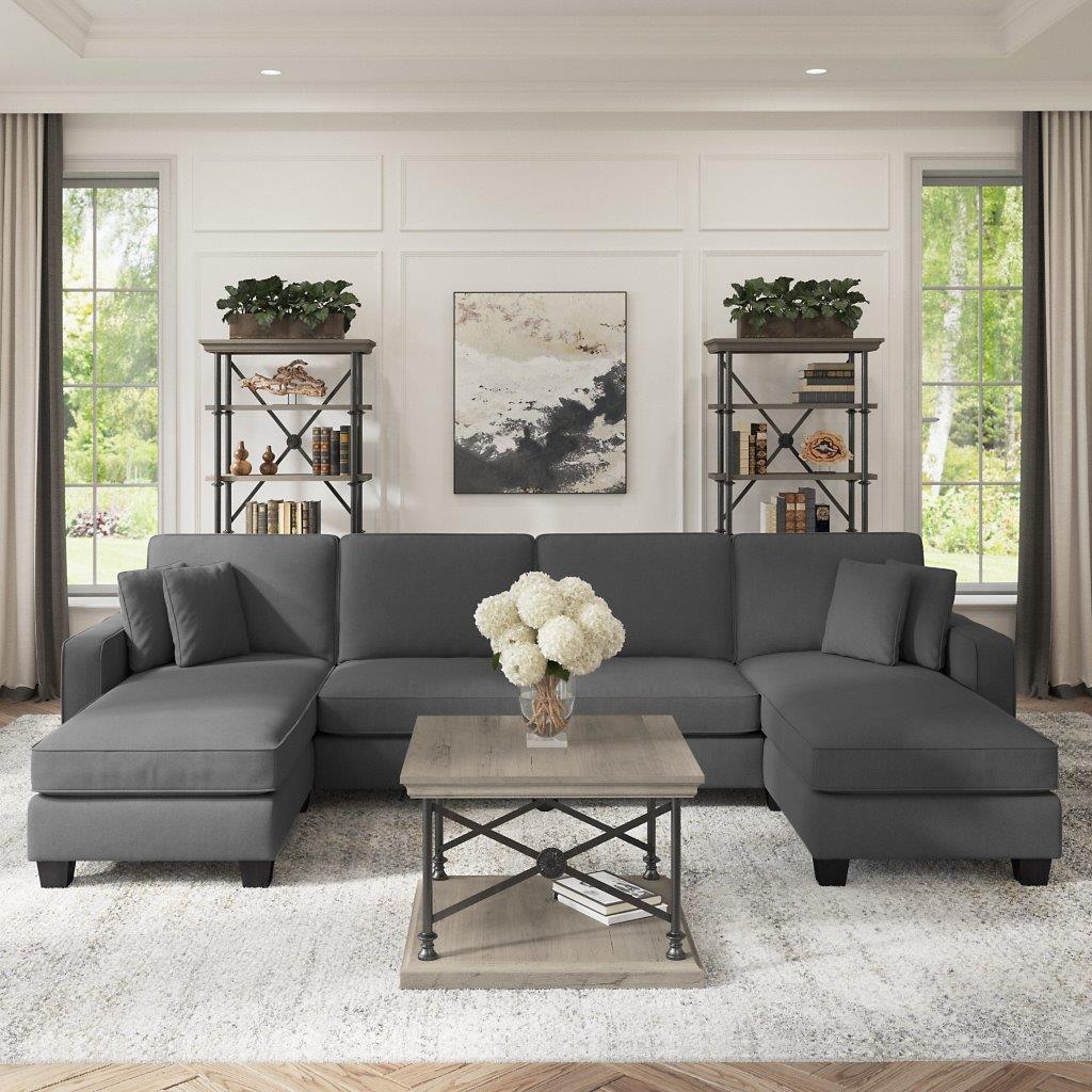 Bush Furniture Stockton 131w Sectional Couch With Double Chaise Lounge In Charcoal Gray Herringbone 1stopbedrooms