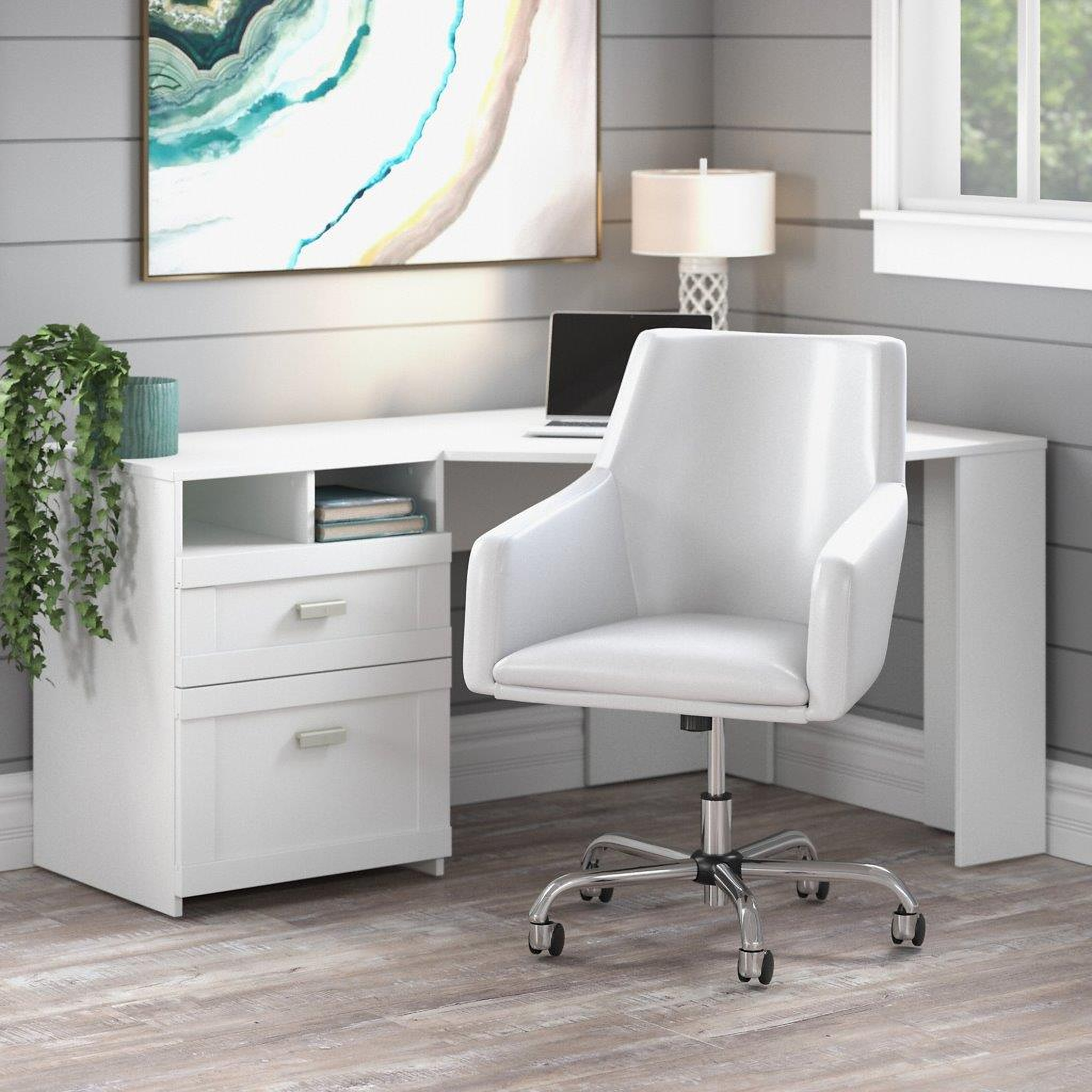 Bush Furniture Wheaton 60W Reversible Corner Desk with Storage in Pure White 1StopBedrooms
