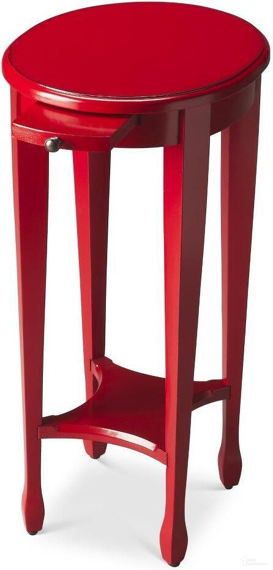 The appearance of Butler Arielle Red Round Accent Table designed by Butler Specialty Company in the transitional interior design. This red piece of furniture  was selected by 1StopBedrooms from Loft Collection to add a touch of cosiness and style into your home. Sku: 1483293. Material: Poplar.