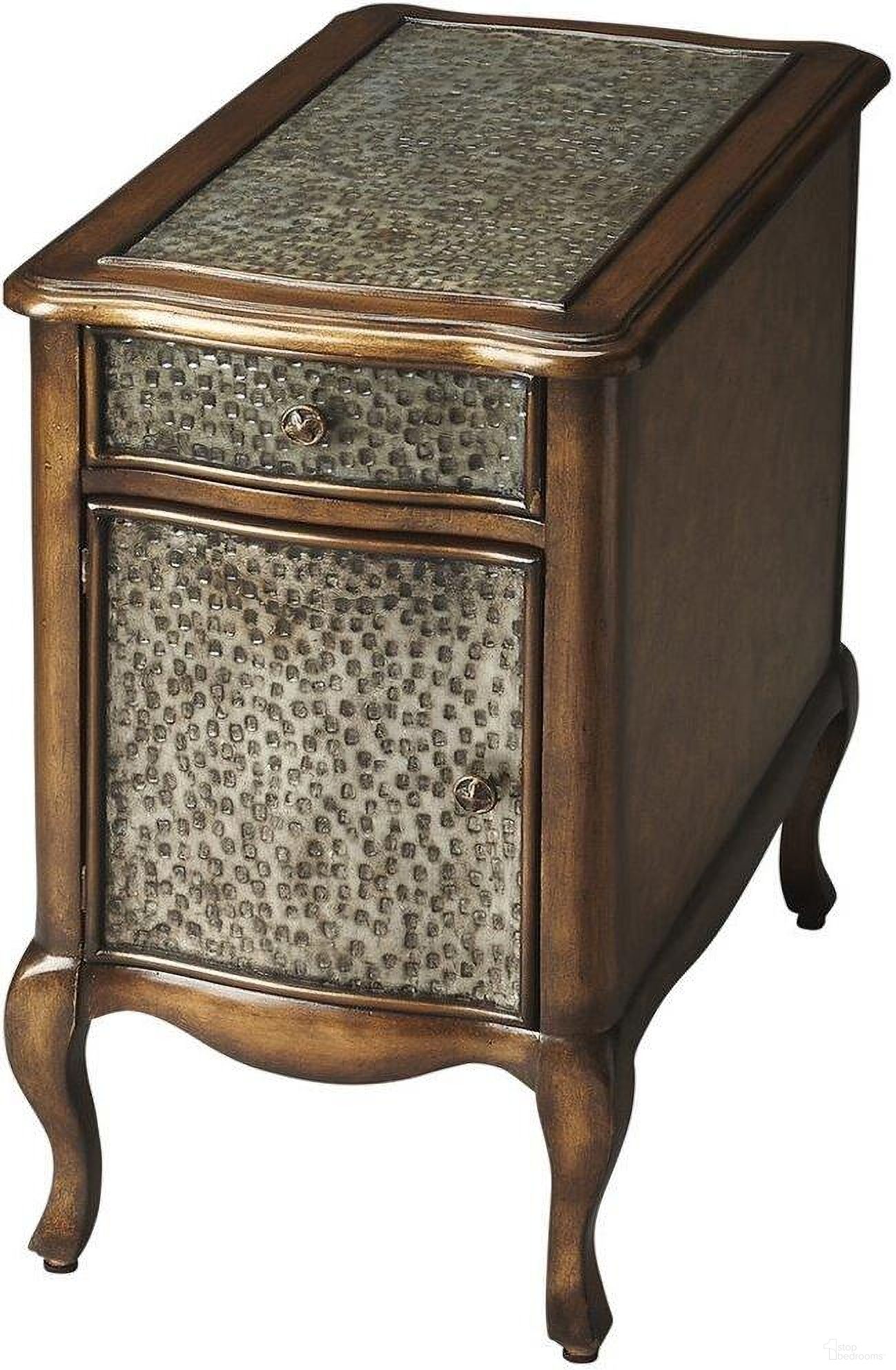 The appearance of Butler Bosworth Hammered Metal Chairside Table designed by Butler Specialty Company in the traditional interior design. This multicolor piece of furniture  was selected by 1StopBedrooms from Heritage Collection to add a touch of cosiness and style into your home. Sku: 4223070. Material: Wood.