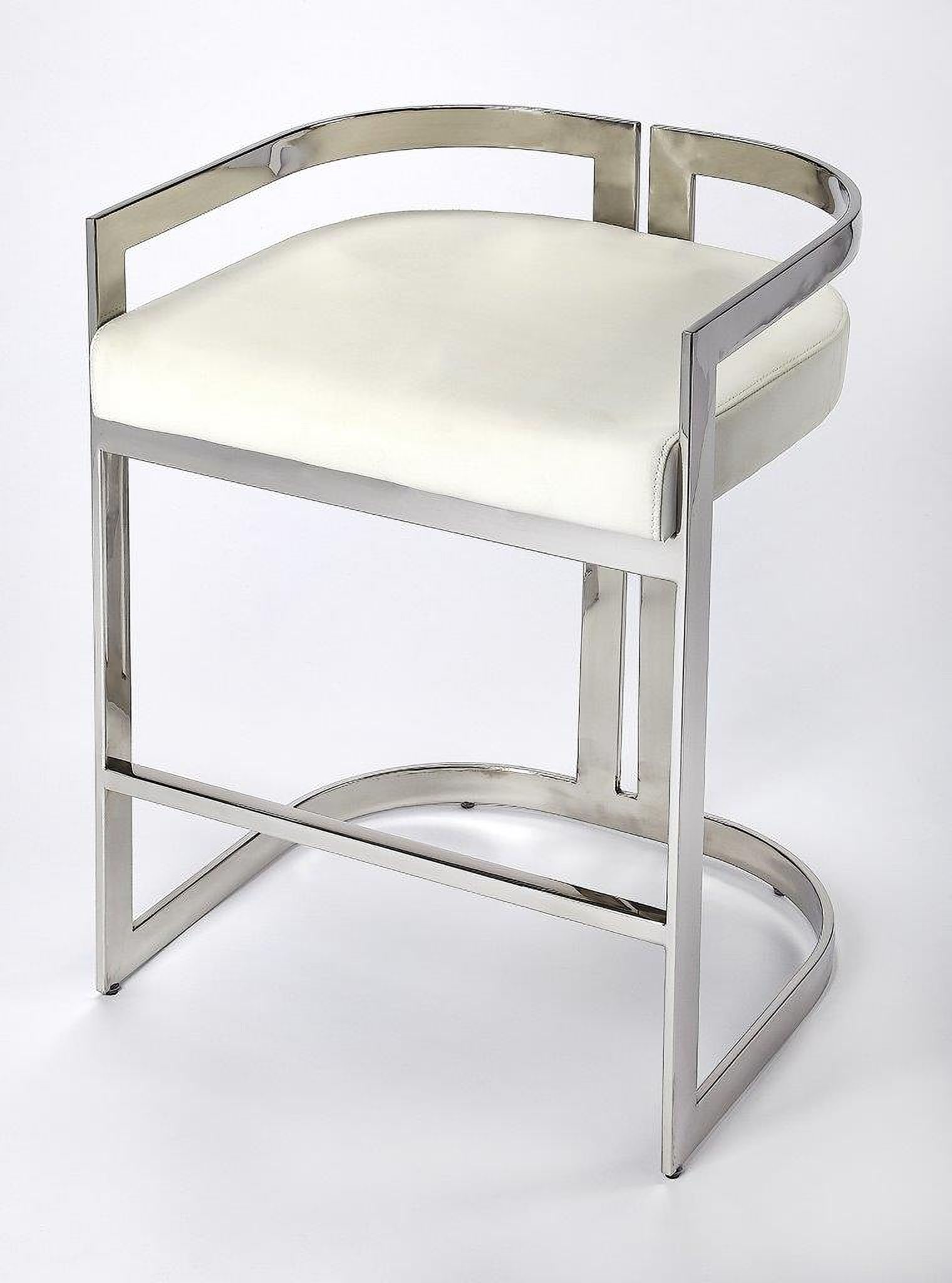 Butler Bravo Silver and White Faux Leather Counter Stool