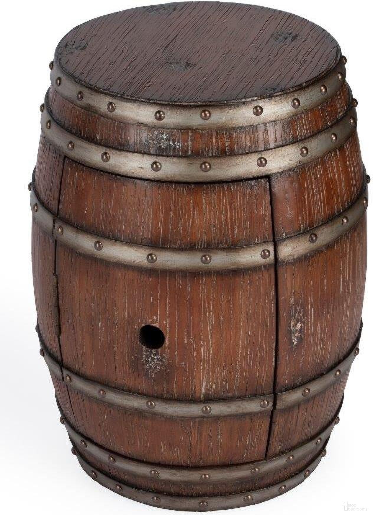 The appearance of Butler Calumet Rustic Barrel Table designed by Butler Specialty Company in the transitional interior design. This dark brown piece of furniture  was selected by 1StopBedrooms from Mountain Lodge Collection to add a touch of cosiness and style into your home. Sku: 2520120. Material: Wood.