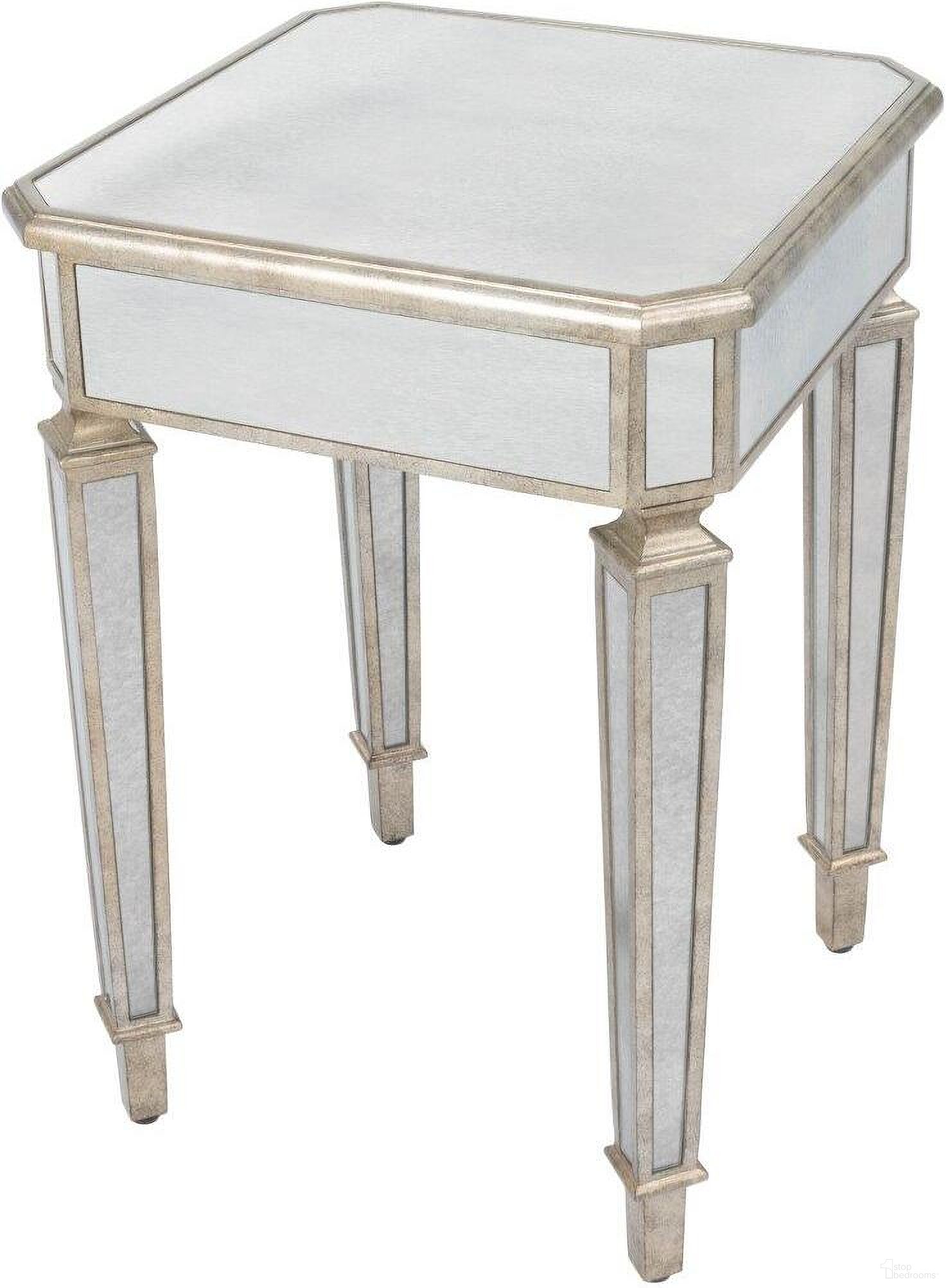 The appearance of Butler Celeste Mirrored End Table designed by Butler Specialty Company in the transitional interior design. This silver piece of furniture was selected by 1StopBedrooms from Masterpiece Collection to add a touch of cosiness and style into your home. Sku: 3806146. Material: Wood.