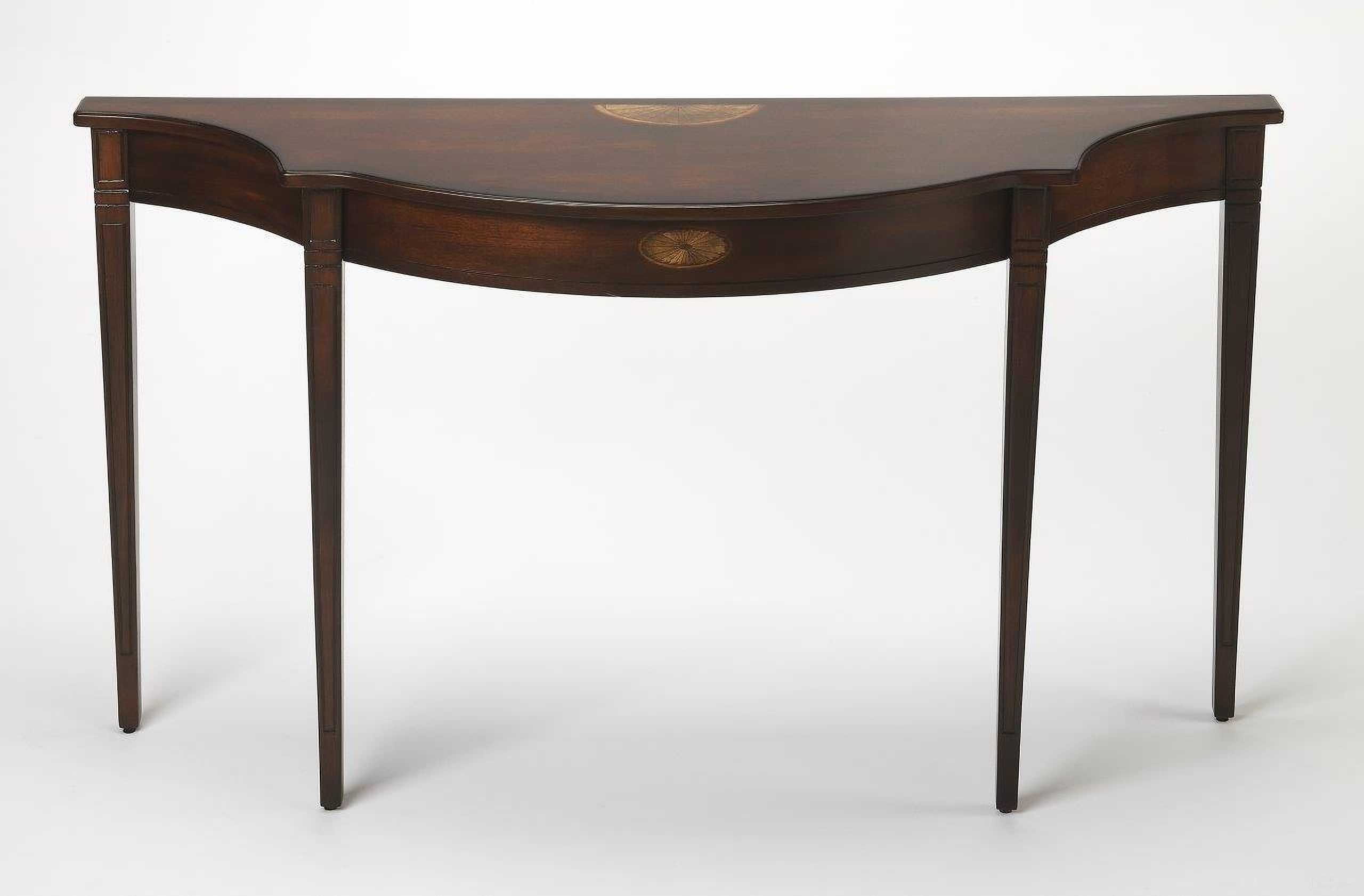 The appearance of Butler Chester Plantation Cherry Console Table 3757024 designed by Butler Specialty Company in the traditional interior design. This dark brown piece of furniture was selected by 1StopBedrooms from Plantation Collection to add a touch of cosiness and style into your home. Sku: 3757024. Material: Rubberwood.