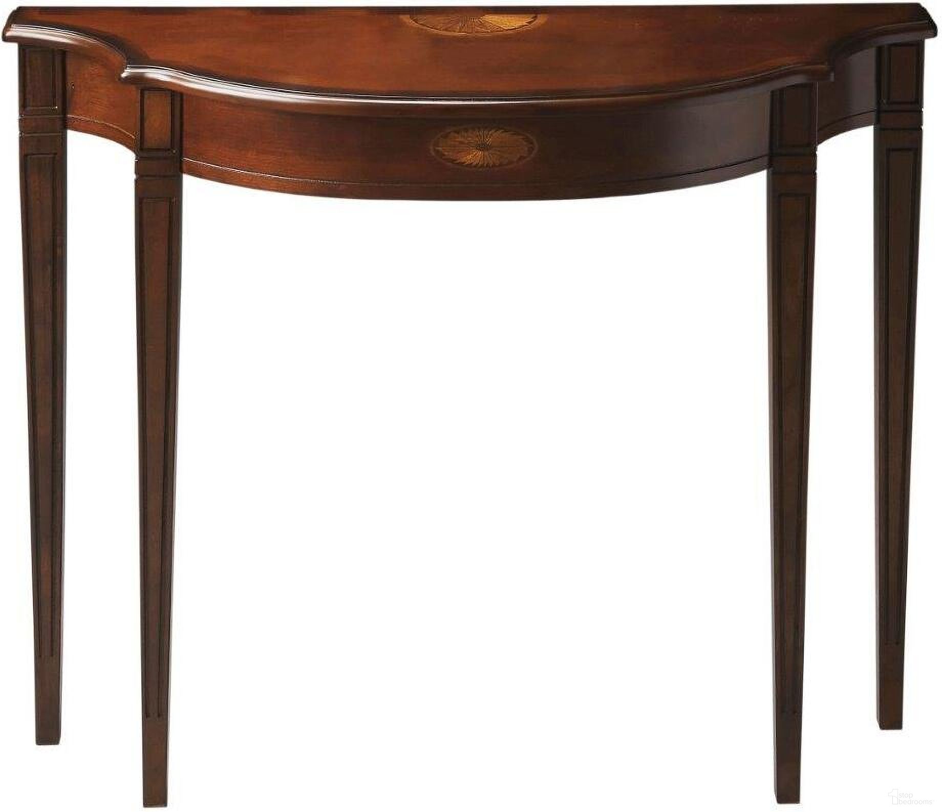 The appearance of Butler Chester Plantation Cherry Console Table 4116024 designed by Butler Specialty Company in the traditional interior design. This dark brown piece of furniture was selected by 1StopBedrooms from Plantation Collection to add a touch of cosiness and style into your home. Sku: 4116024. Material: Rubberwood.