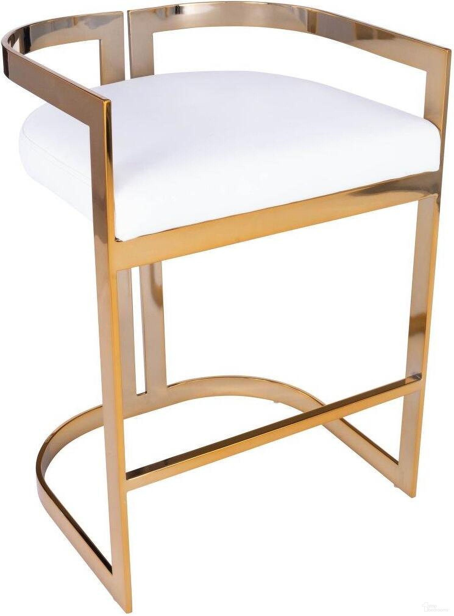 The appearance of Butler Clarence Gold and White Faux Leather Counter Stool designed by Butler Specialty Company in the modern / contemporary interior design. This white piece of furniture  was selected by 1StopBedrooms from Loft Collection to add a touch of cosiness and style into your home. Sku: 5377402. Material: Iron.