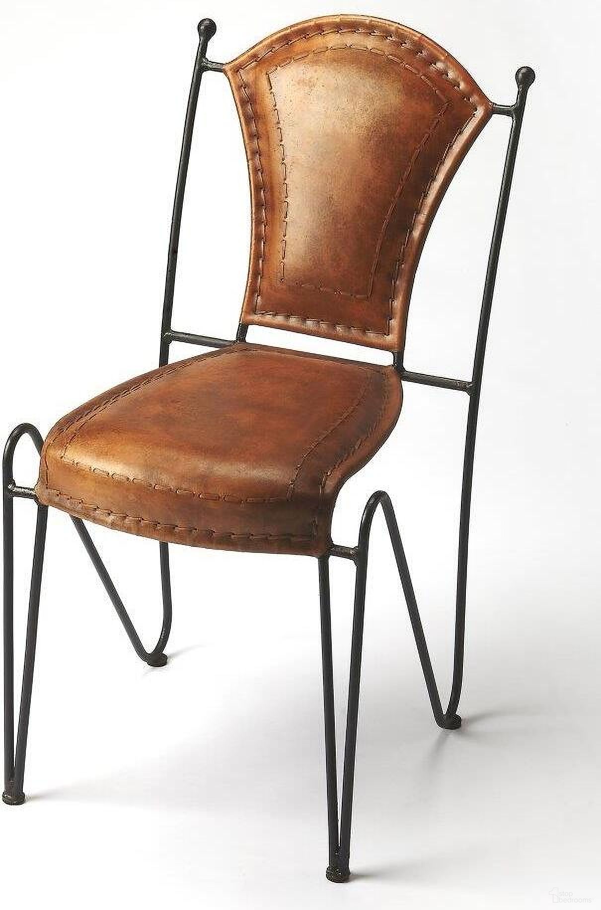 The appearance of Butler Coriander Iron and Leather Side Chair designed by Butler Specialty Company in the transitional interior design. This medium brown piece of furniture  was selected by 1StopBedrooms from Accent Seating Collection to add a touch of cosiness and style into your home. Sku: 6182344. Material: Iron. Chair Type: Side Chair.