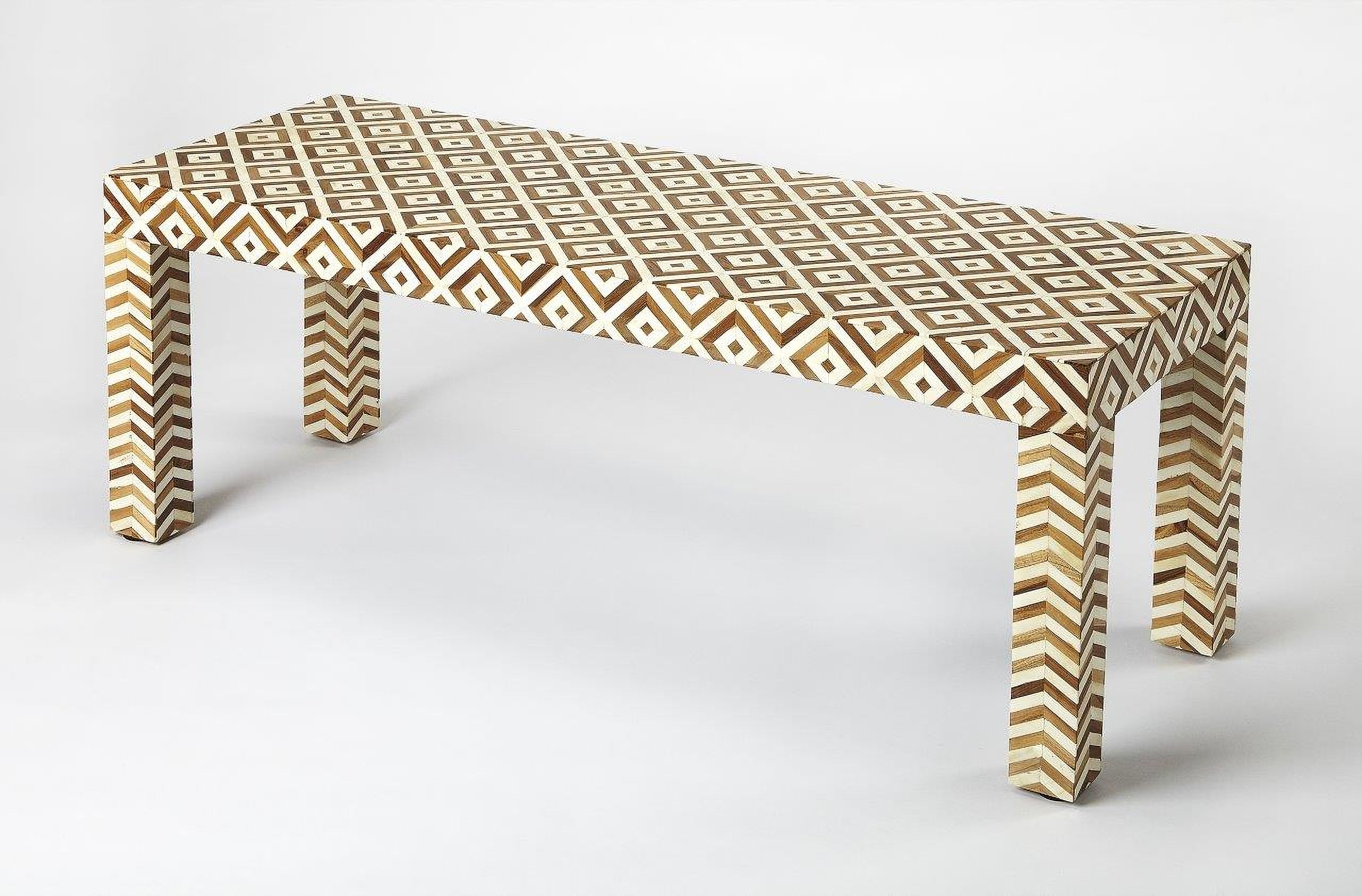 The appearance of Butler Crispin Wood and Bone Inlay Bench designed by Butler Specialty Company in the modern / contemporary interior design. This light brown piece of furniture  was selected by 1StopBedrooms from Bone Inlay Collection to add a touch of cosiness and style into your home. Sku: 4498338. Material: Wood.