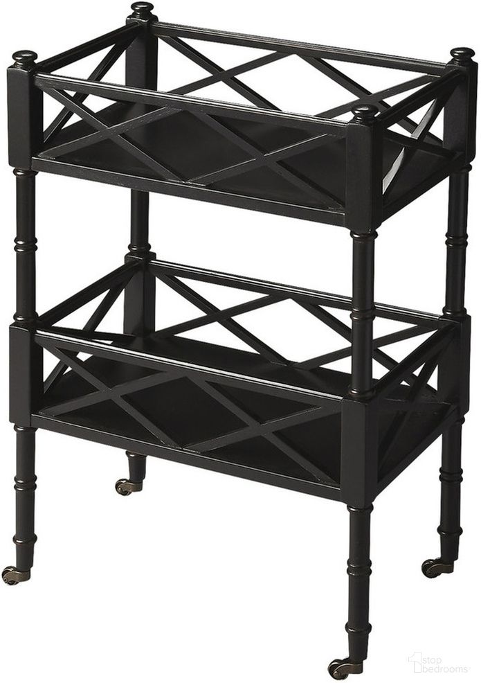 The appearance of Foster 2 Tier Bar Cart In Black designed by Butler Specialty Company in the transitional interior design. This black piece of furniture was selected by 1StopBedrooms from Masterpiece Collection to add a touch of cosiness and style into your home. Sku: 1565111. Material: Rubberwood.