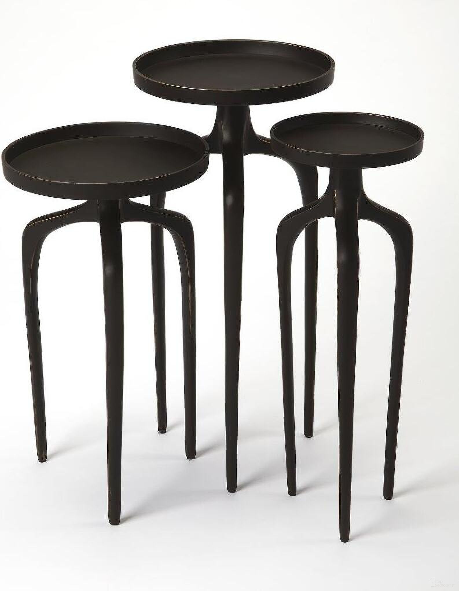 The appearance of Butler Franco Black Scatter Table Set designed by Butler Specialty Company in the modern / contemporary interior design. This black piece of furniture was selected by 1StopBedrooms from Loft Collection to add a touch of cosiness and style into your home. Sku: 4421295. Material: Aluminum.