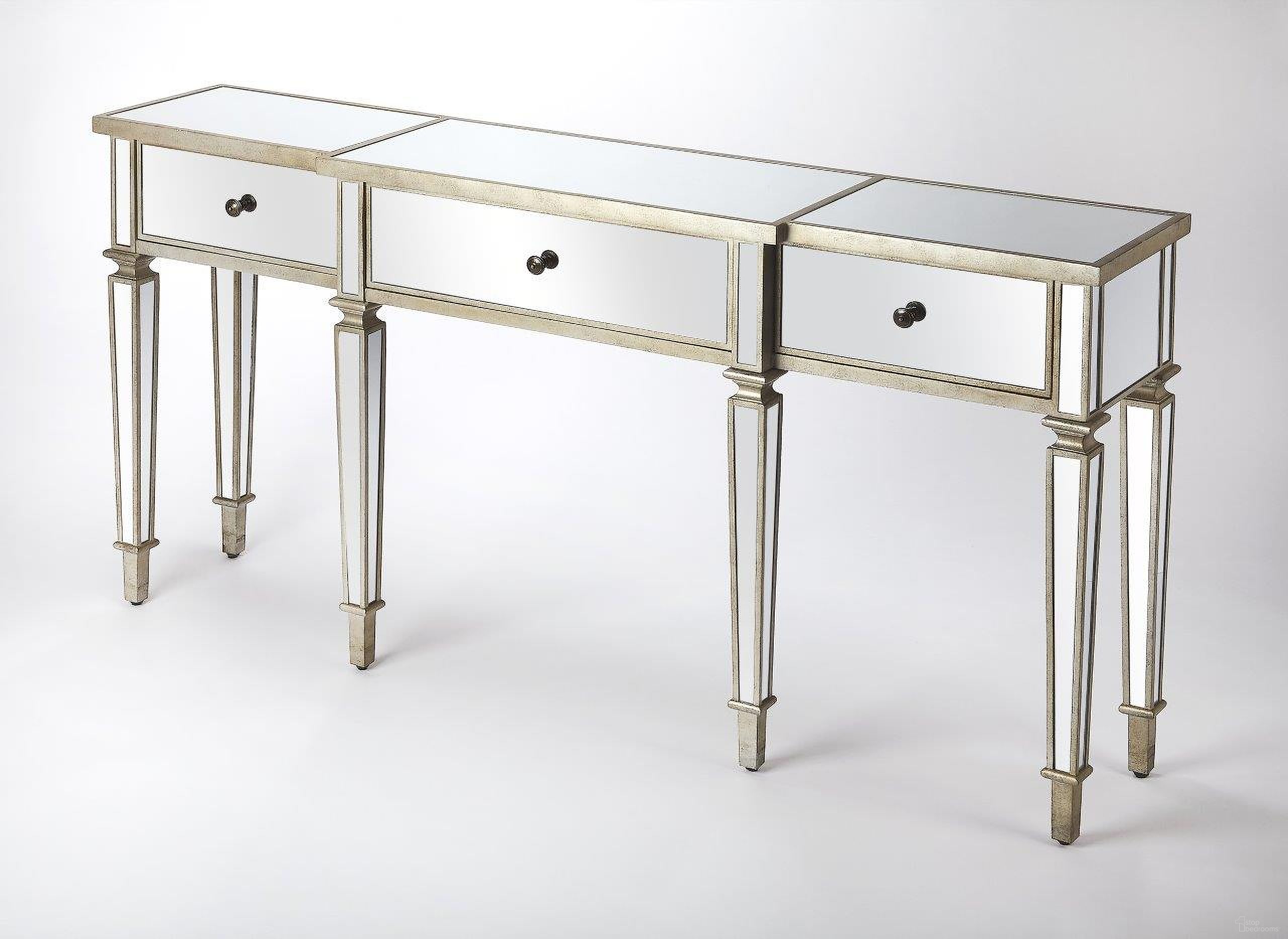 The appearance of Butler Hayworth Mirrored Console Table designed by Butler Specialty Company in the transitional interior design. This silver piece of furniture was selected by 1StopBedrooms from Masterpiece Collection to add a touch of cosiness and style into your home. Sku: 5337146. Material: Wood.