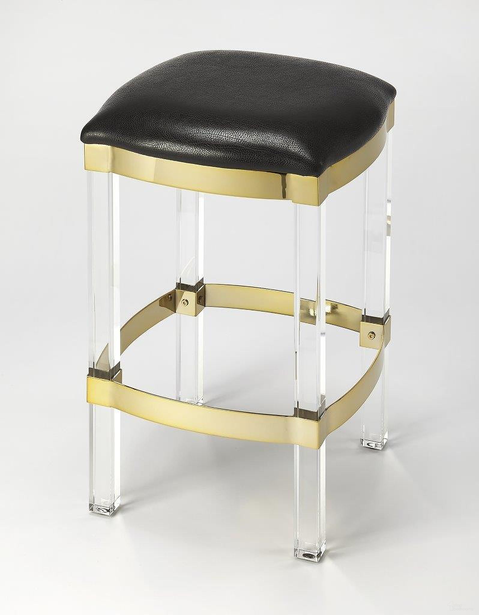 The appearance of Butler Jordan Acrylic and Black Leather Counter Stool designed by Butler Specialty Company in the modern / contemporary interior design. This black piece of furniture was selected by 1StopBedrooms from Loft Collection to add a touch of cosiness and style into your home. Sku: 5322034. Material: Leather.