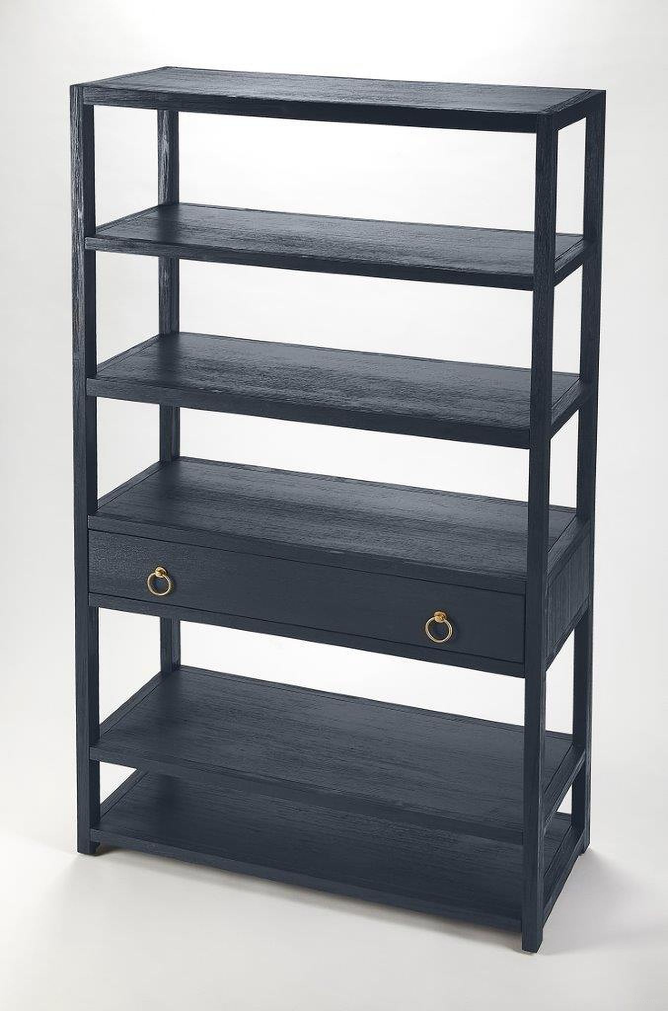 The appearance of Butler Lark Navy Blue Bookshelf designed by Butler Specialty Company in the transitional interior design. This blue piece of furniture was selected by 1StopBedrooms from Loft Collection to add a touch of cosiness and style into your home. Sku: 5391291. Material: Rubberwood.