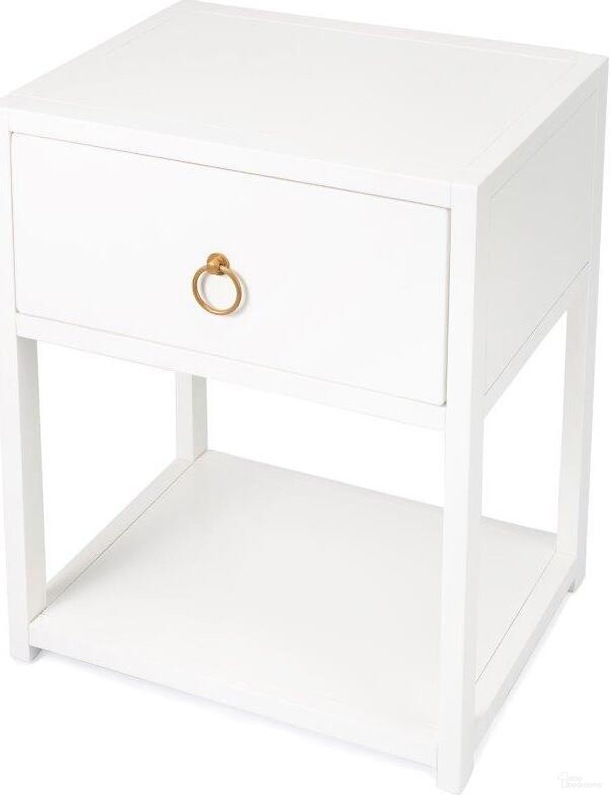 The appearance of Butler Lark White End Table 5384304 designed by Butler Specialty Company in the transitional interior design. This white piece of furniture  was selected by 1StopBedrooms from Loft Collection to add a touch of cosiness and style into your home. Sku: 5384304. Material: MDF.