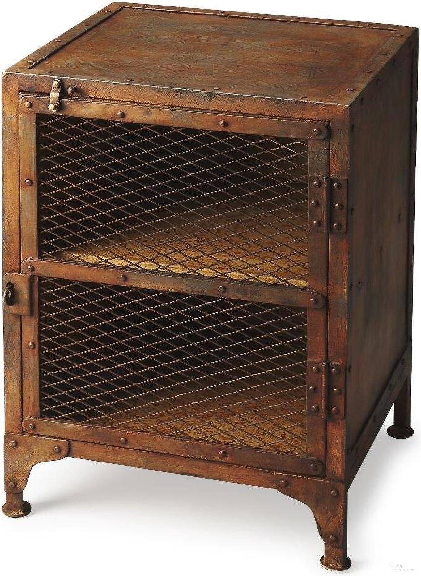 The appearance of Butler Lucas Industrial Chic Chairside Chest designed by Butler Specialty Company in the transitional interior design. This medium brown piece of furniture was selected by 1StopBedrooms from Industrial Chic Collection to add a touch of cosiness and style into your home. Sku: 3132025. Material: Iron.