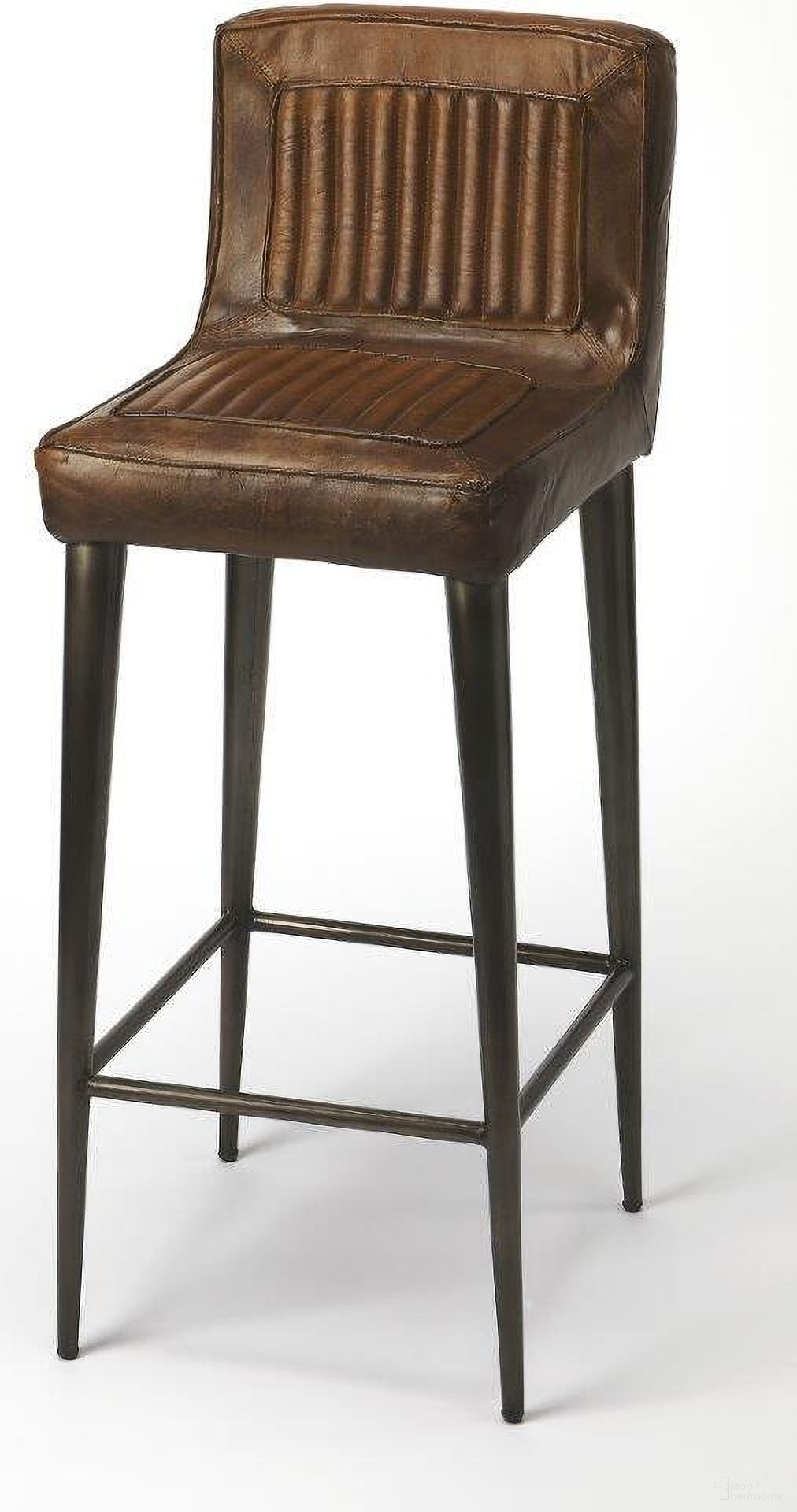 The appearance of Butler Maxwell Leather Bar Stool designed by Butler Specialty Company in the modern / contemporary interior design. This dark brown piece of furniture was selected by 1StopBedrooms from Industrial Chic Collection to add a touch of cosiness and style into your home. Sku: 4347344. Material: Iron.
