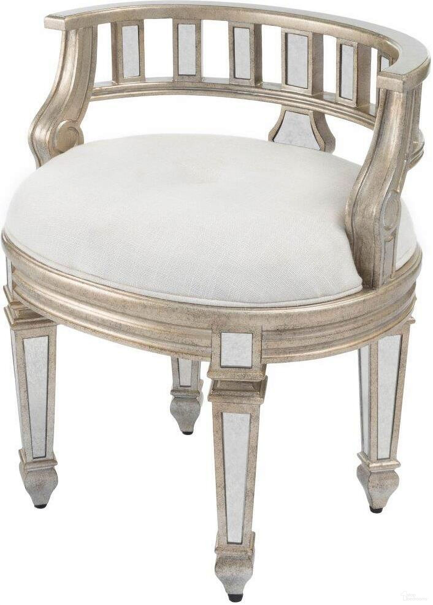 The appearance of Butler Rebecca Mirrored Vanity Stool designed by Butler Specialty Company in the traditional interior design. This silver piece of furniture was selected by 1StopBedrooms from Masterpiece Collection to add a touch of cosiness and style into your home. Sku: 3762146. Material: Wood.