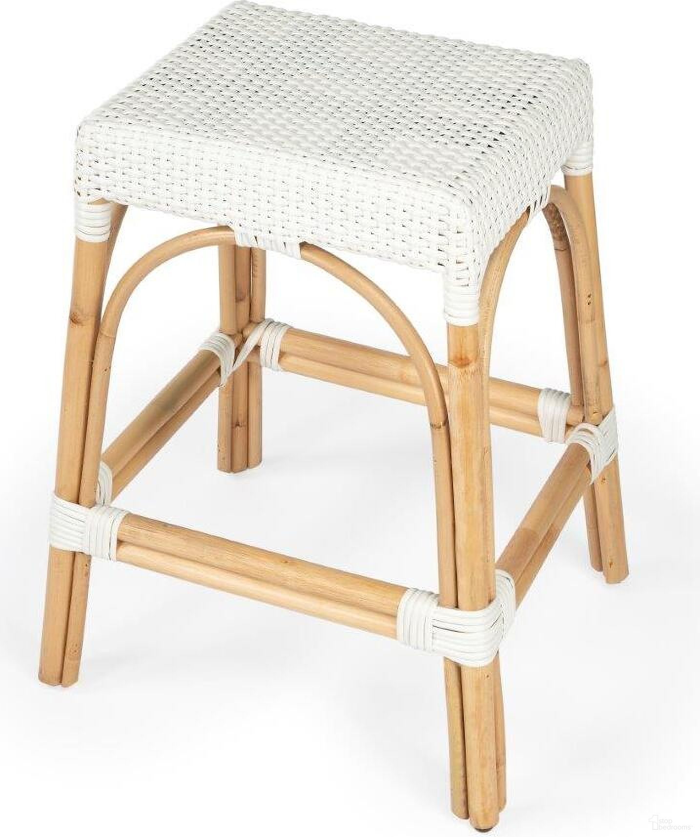 The appearance of Butler Robias White Rattan Counter Stool designed by Butler Specialty Company in the transitional interior design. This white piece of furniture was selected by 1StopBedrooms from Designer's Edge Collection to add a touch of cosiness and style into your home. Sku: 5513304. Material: Rattan.