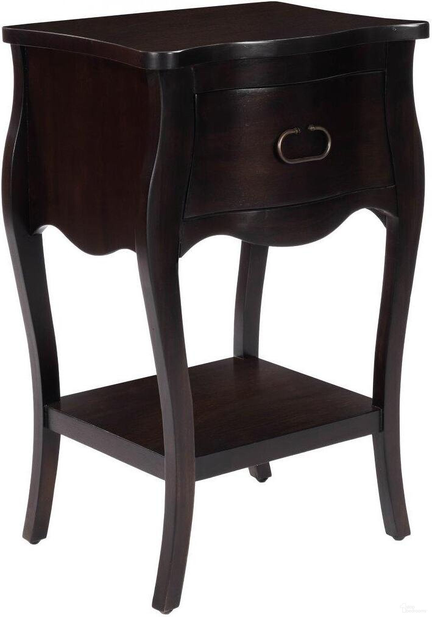 The appearance of Butler Rochelle Brown 1 Drawer Nightstand designed by Butler Specialty Company in the transitional interior design. This dark brown piece of furniture  was selected by 1StopBedrooms from Masterpiece Collection to add a touch of cosiness and style into your home. Sku: 9308117. Material: Wood.