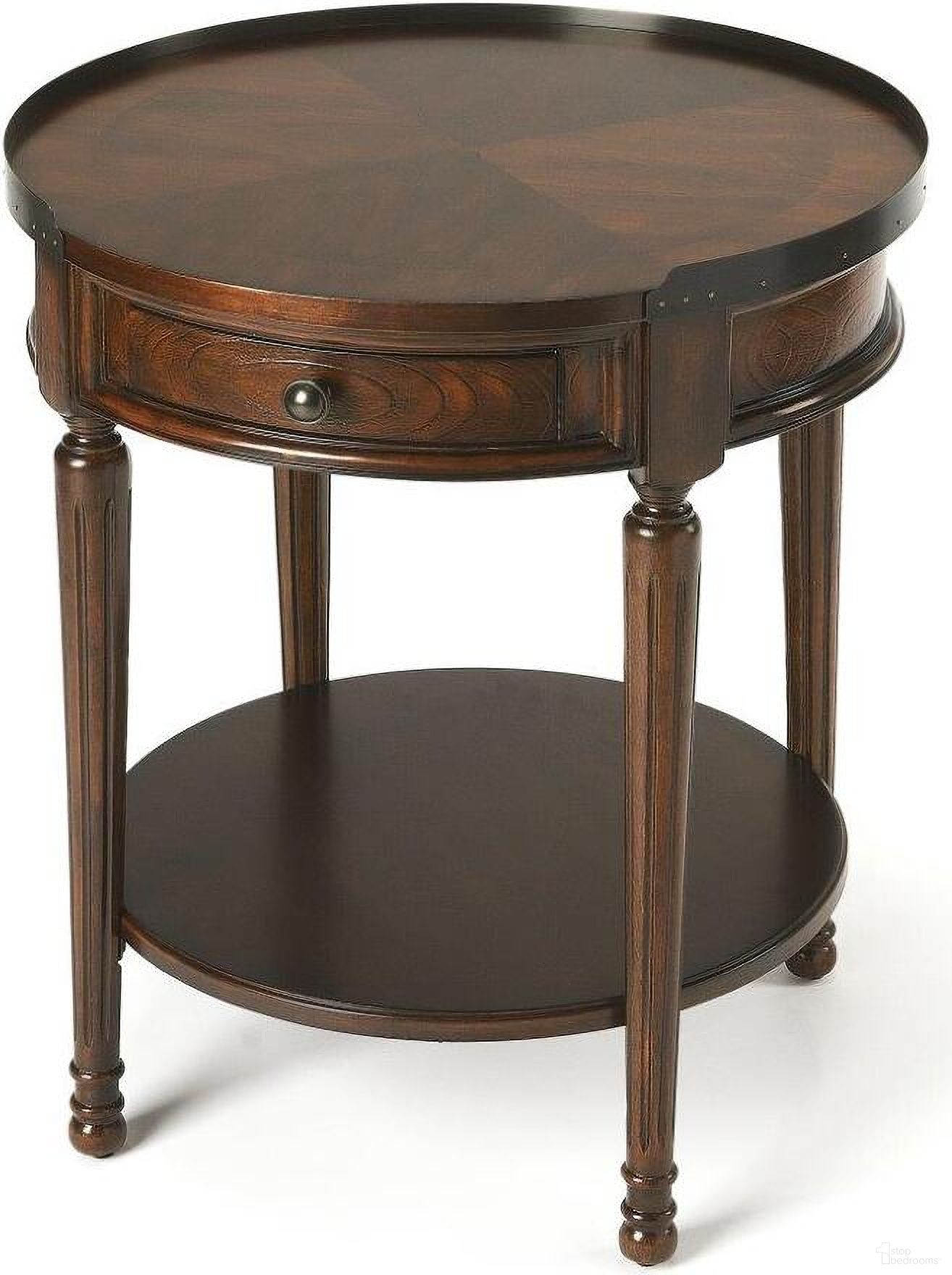 The appearance of Butler Sampson Plantation Cherry Accent Table designed by Butler Specialty Company in the transitional interior design. This dark brown piece of furniture was selected by 1StopBedrooms from Plantation Collection to add a touch of cosiness and style into your home. Sku: 2311024. Material: Rubberwood.