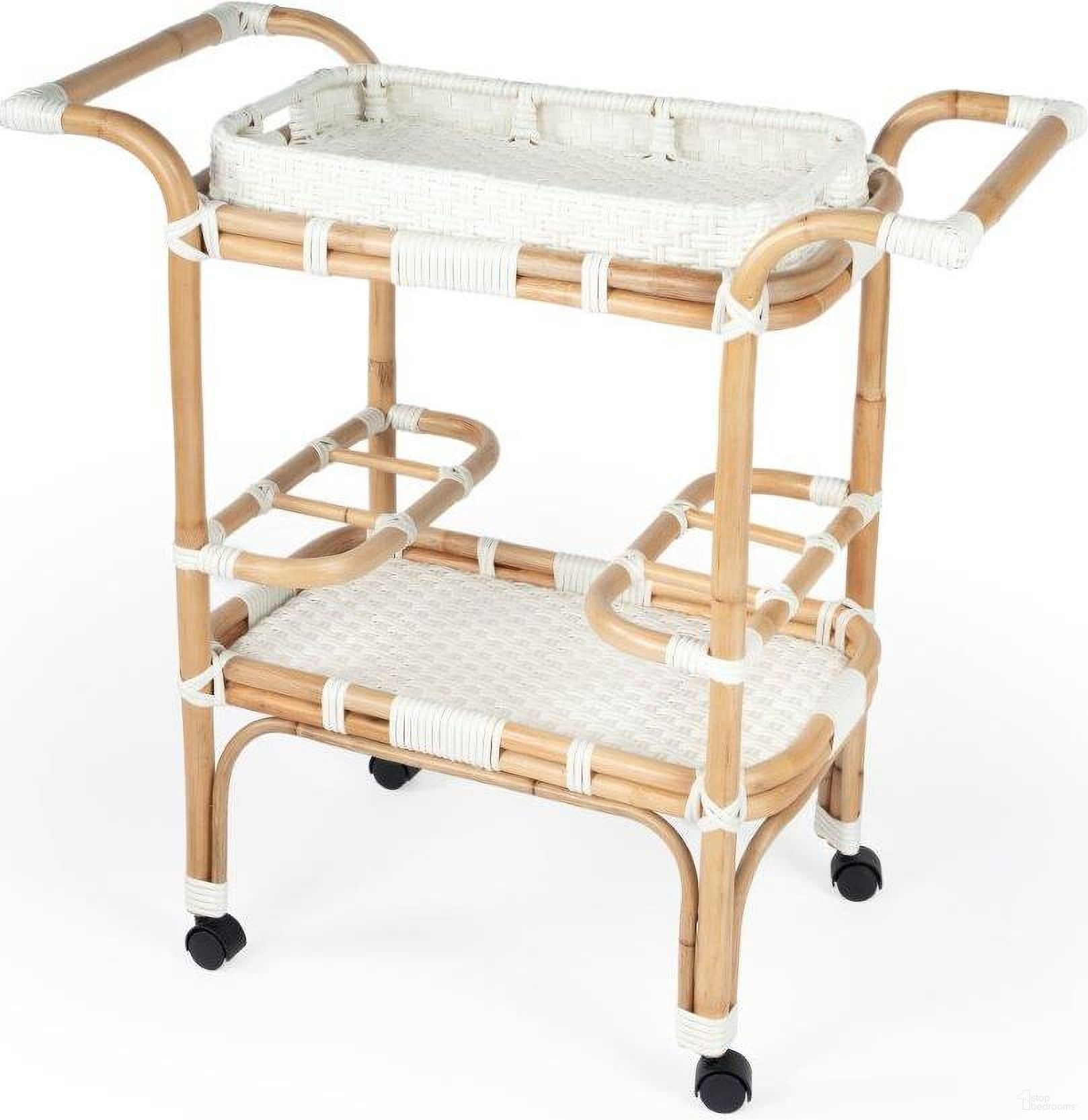 Butler Selena White Rattan Bar Cart
