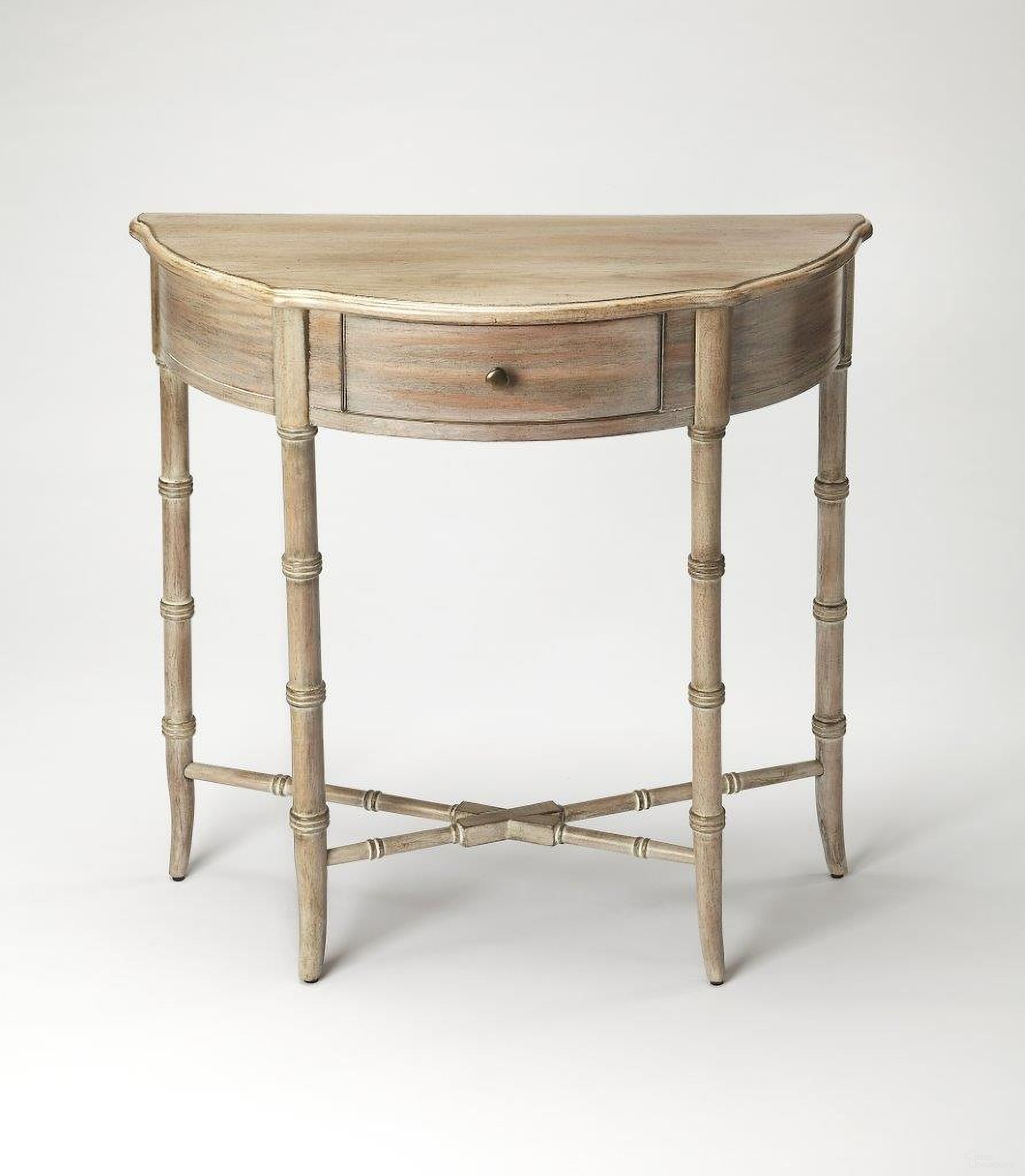 The appearance of Butler Skilling Driftwood Demilune Console Table designed by Butler Specialty Company in the traditional interior design. This gray piece of furniture was selected by 1StopBedrooms from Masterpiece Collection to add a touch of cosiness and style into your home. Sku: 3623247. Material: Rubberwood.