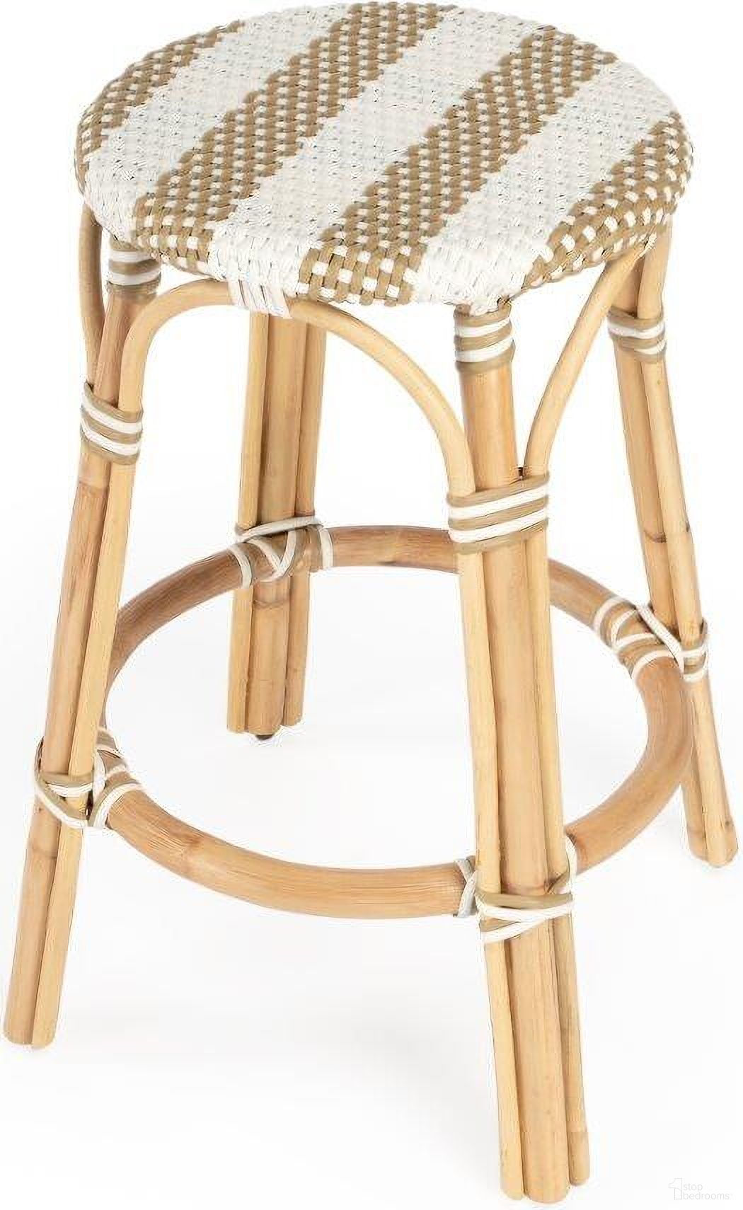 The appearance of Butler Tobias Beige White Rattan Counter Stool designed by Butler Specialty Company in the transitional interior design. This white piece of furniture  was selected by 1StopBedrooms from Tobias Collection to add a touch of cosiness and style into your home. Sku: 9371984. Material: Rattan.