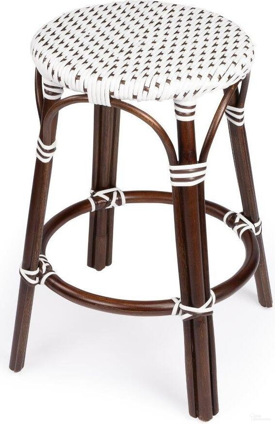 The appearance of Butler Tobias Brown and White Rattan Counter Stool designed by Butler Specialty Company in the transitional interior design. This brown piece of furniture was selected by 1StopBedrooms from Designer's Edge Collection to add a touch of cosiness and style into your home. Sku: 9371117. Material: Rattan.