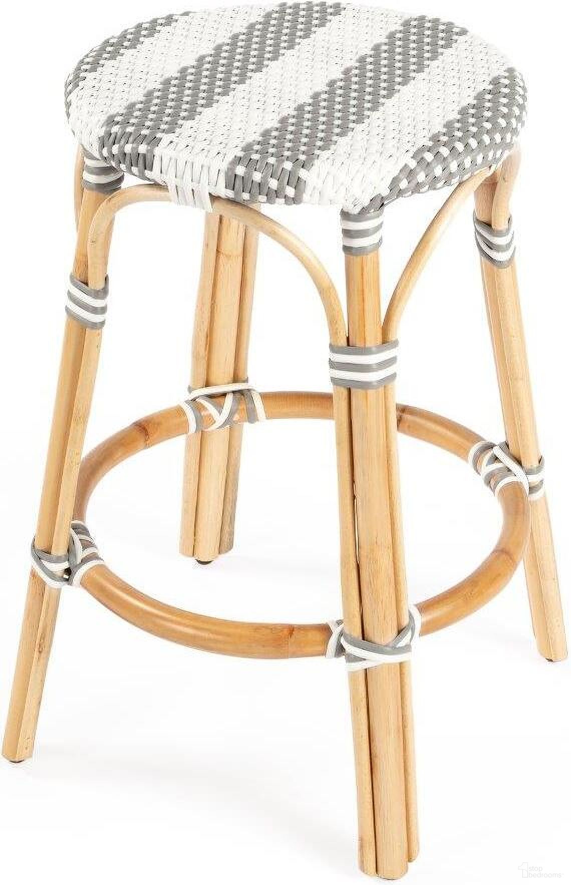 The appearance of Butler Tobias Grey and White Rattan Counter Stool 9371144 designed by Butler Specialty Company in the transitional interior design. This white and gray piece of furniture was selected by 1StopBedrooms from Designer's Edge Collection to add a touch of cosiness and style into your home. Sku: 9371144. Material: Rattan.