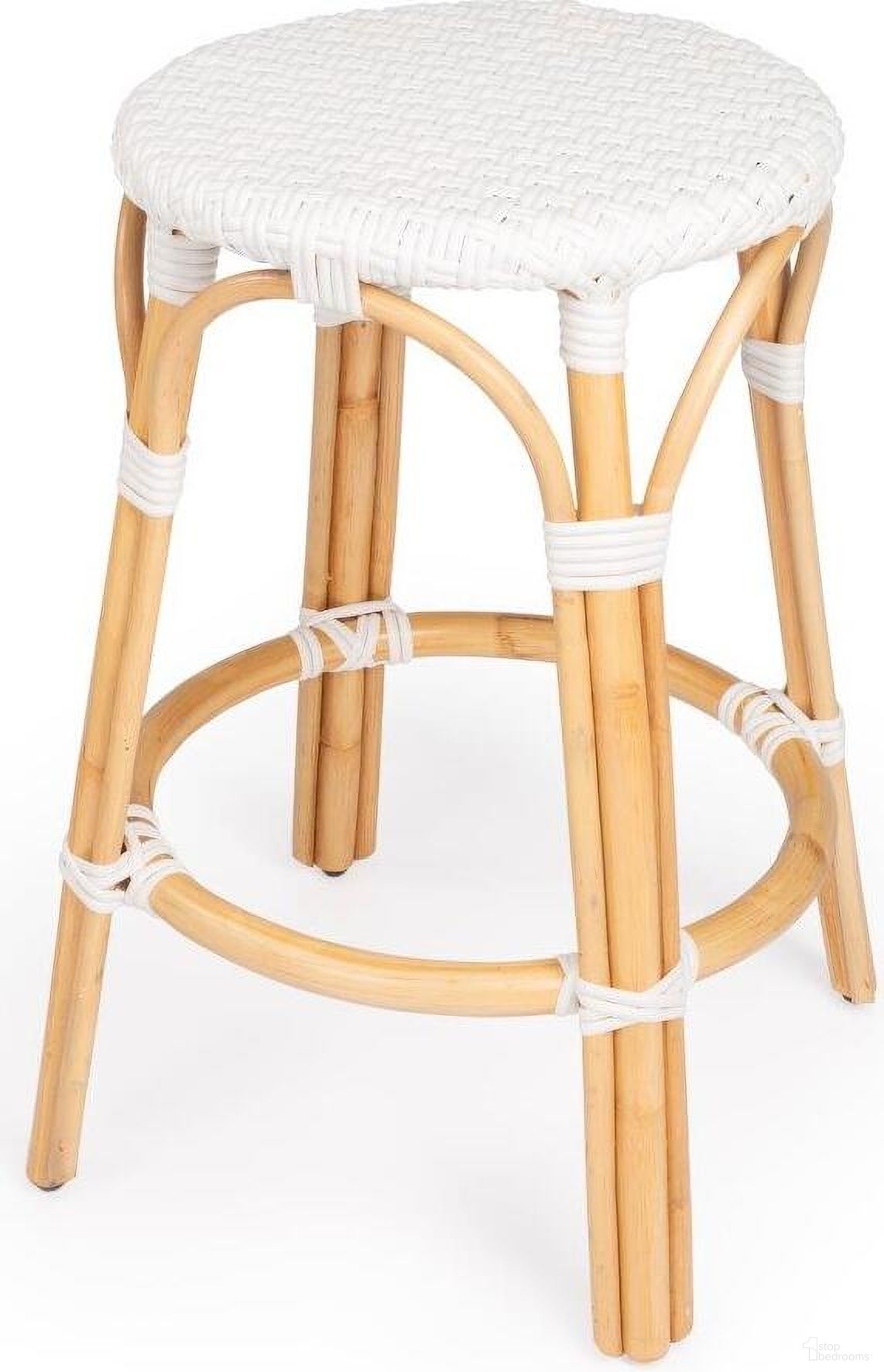 The appearance of Butler Tobias White Rattan Counter Stool designed by Butler Specialty Company in the transitional interior design. This white piece of furniture was selected by 1StopBedrooms from Designer's Edge Collection to add a touch of cosiness and style into your home. Sku: 9371304. Material: Rattan.