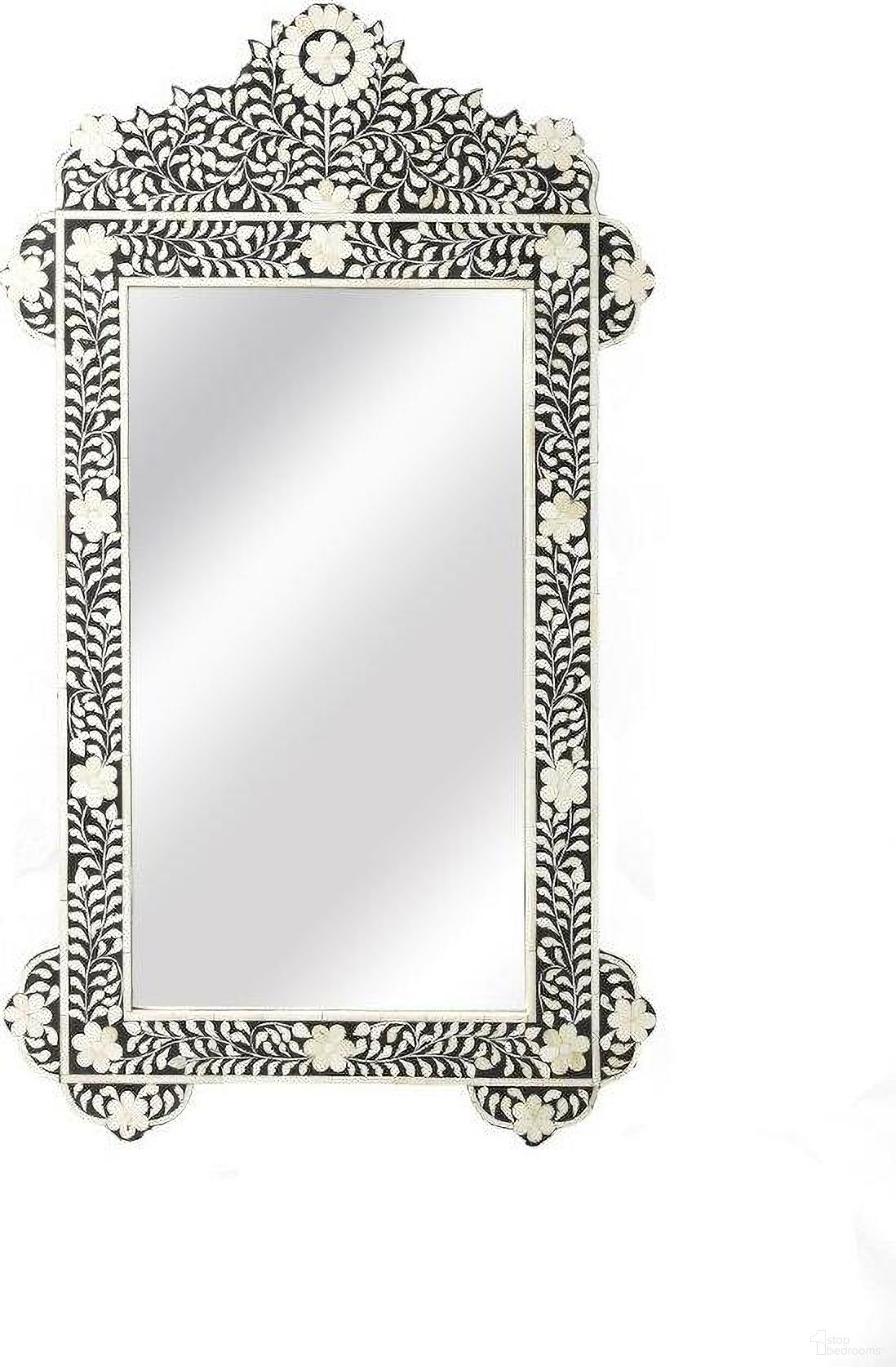 The appearance of Butler Vivienne Crown Bone Inlay Wall Mirror designed by Butler Specialty Company in the traditional interior design. This black piece of furniture  was selected by 1StopBedrooms from Bone Inlay Collection to add a touch of cosiness and style into your home. Sku: 3481318. Material: Wood.