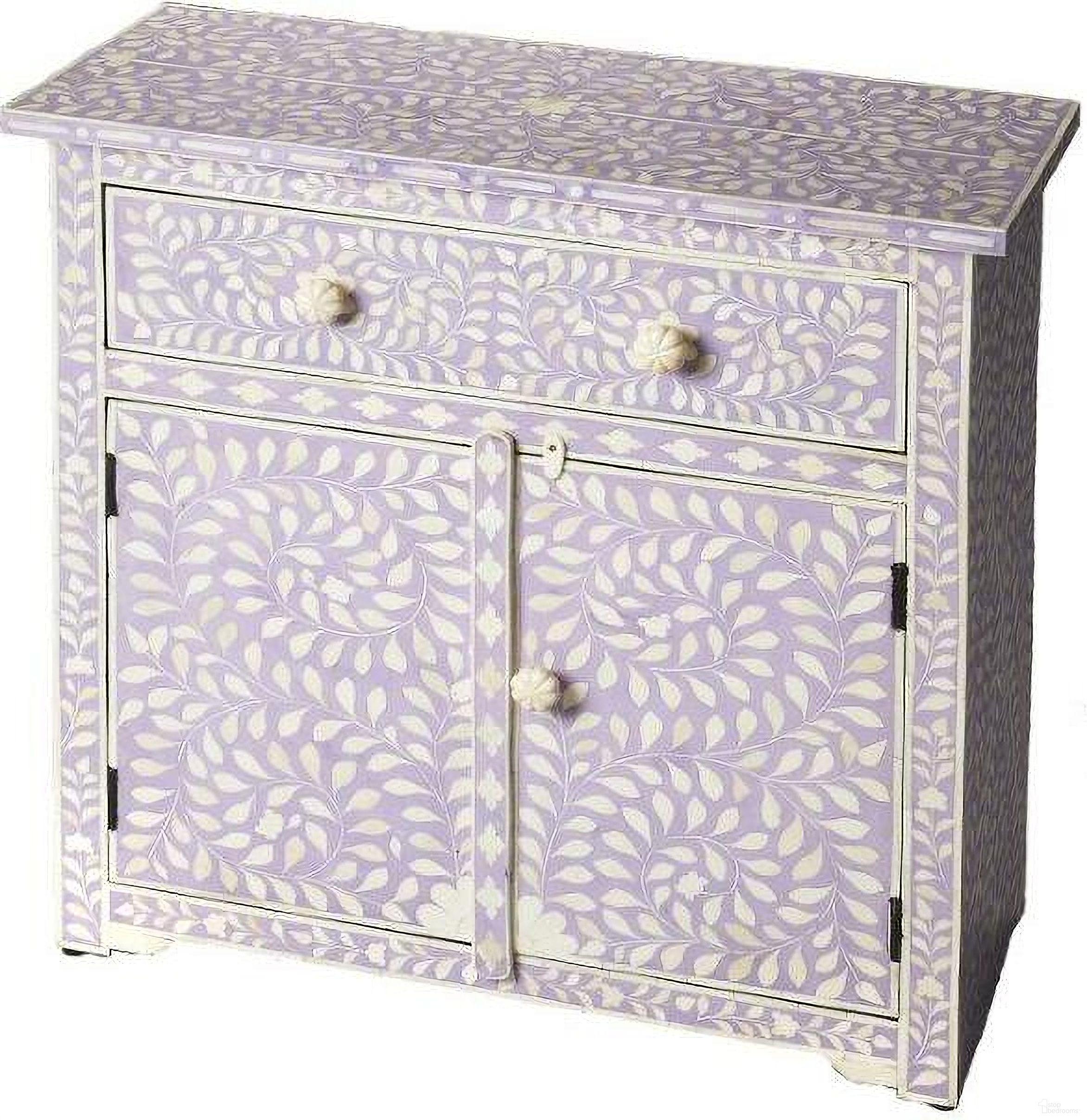 The appearance of Butler Vivienne Lavender Bone Inlay Console Chest designed by Butler Specialty Company in the traditional interior design. This purple piece of furniture  was selected by 1StopBedrooms from Bone Inlay Collection to add a touch of cosiness and style into your home. Sku: 3203070. Material: Wood.