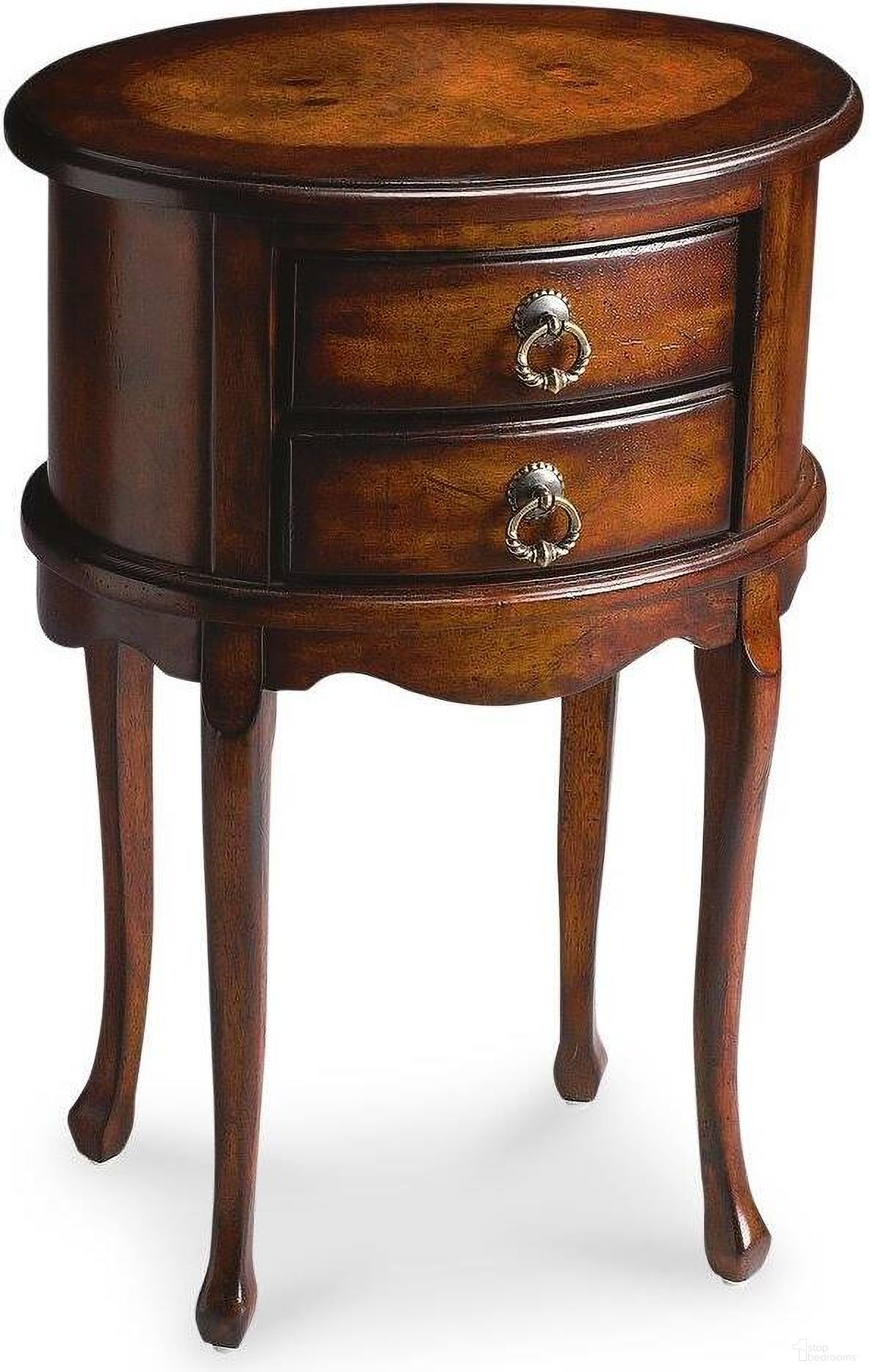 The appearance of Butler Whitley Plantation Cherry Oval Side Table designed by Butler Specialty Company in the traditional interior design. This dark brown piece of furniture was selected by 1StopBedrooms from Plantation Collection to add a touch of cosiness and style into your home. Sku: 1589024. Material: Rubberwood.
