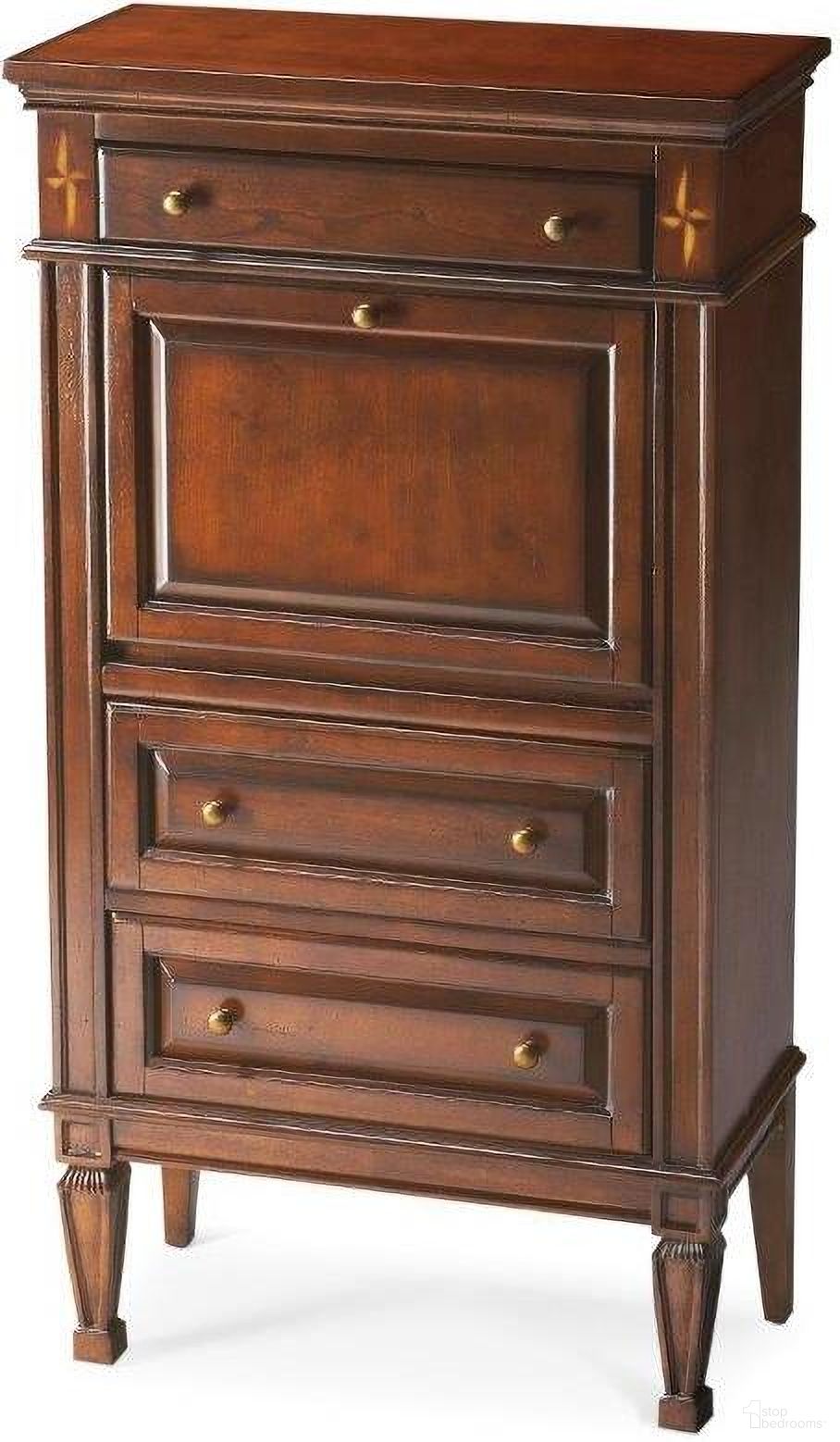 The appearance of Butler Wordsworth Plantation Cherry Secretary designed by Butler Specialty Company in the traditional interior design. This cherry piece of furniture  was selected by 1StopBedrooms from Plantation Collection to add a touch of cosiness and style into your home. Sku: 2126024. Material: Rubberwood.