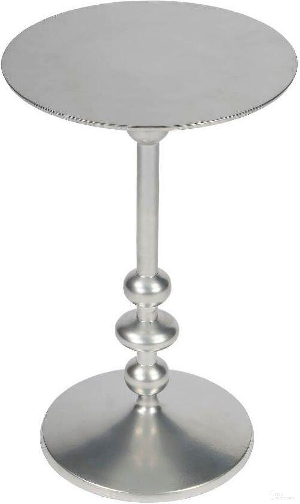 The appearance of Butler Zora Silver Iron Pedestal End Table designed by Butler Specialty Company in the transitional interior design. This silver piece of furniture was selected by 1StopBedrooms from Metalworks Collection to add a touch of cosiness and style into your home. Sku: 9340220. Material: Aluminum.